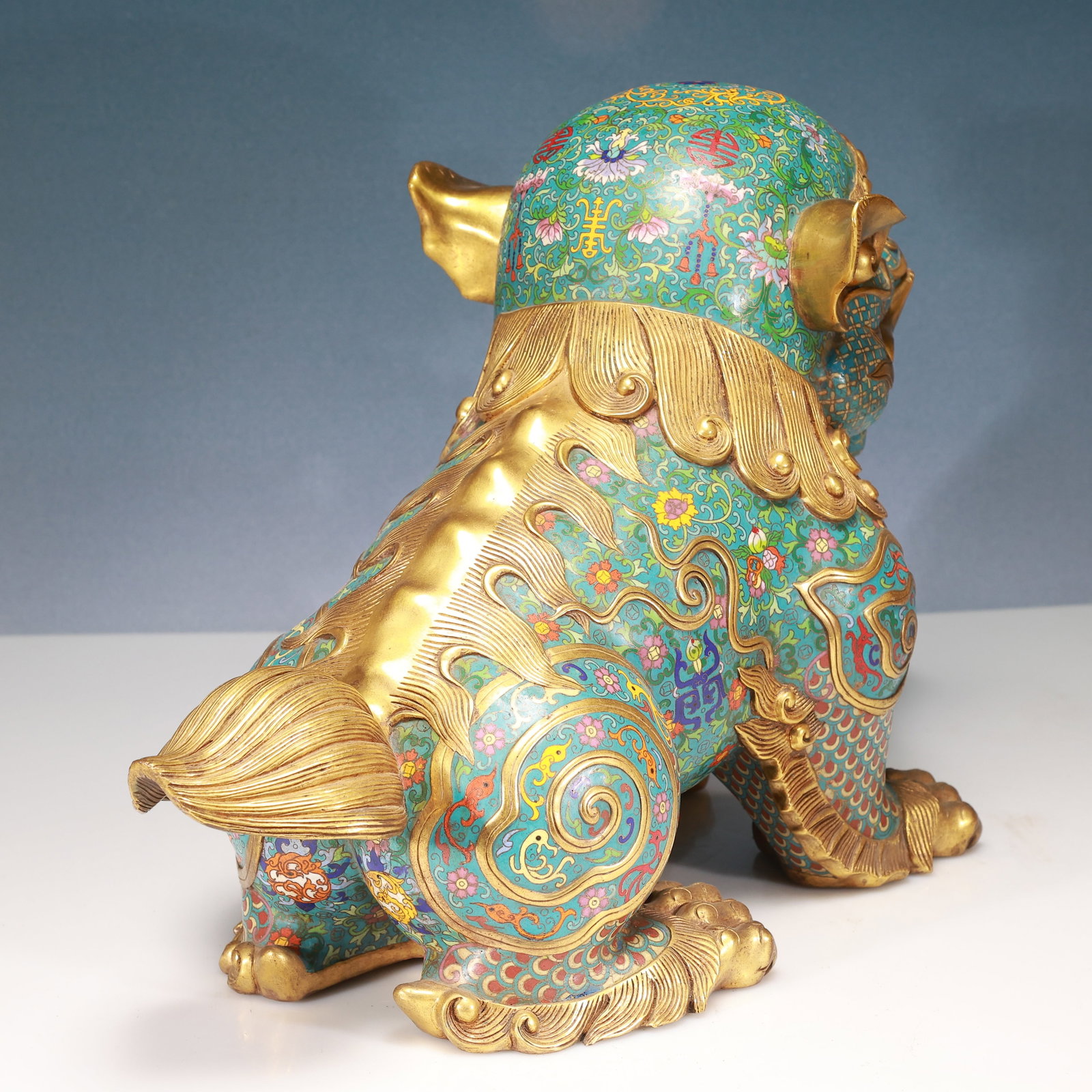 A Pair of Huge Cloisonne Lotus Pattern Lion Ornaments - 6