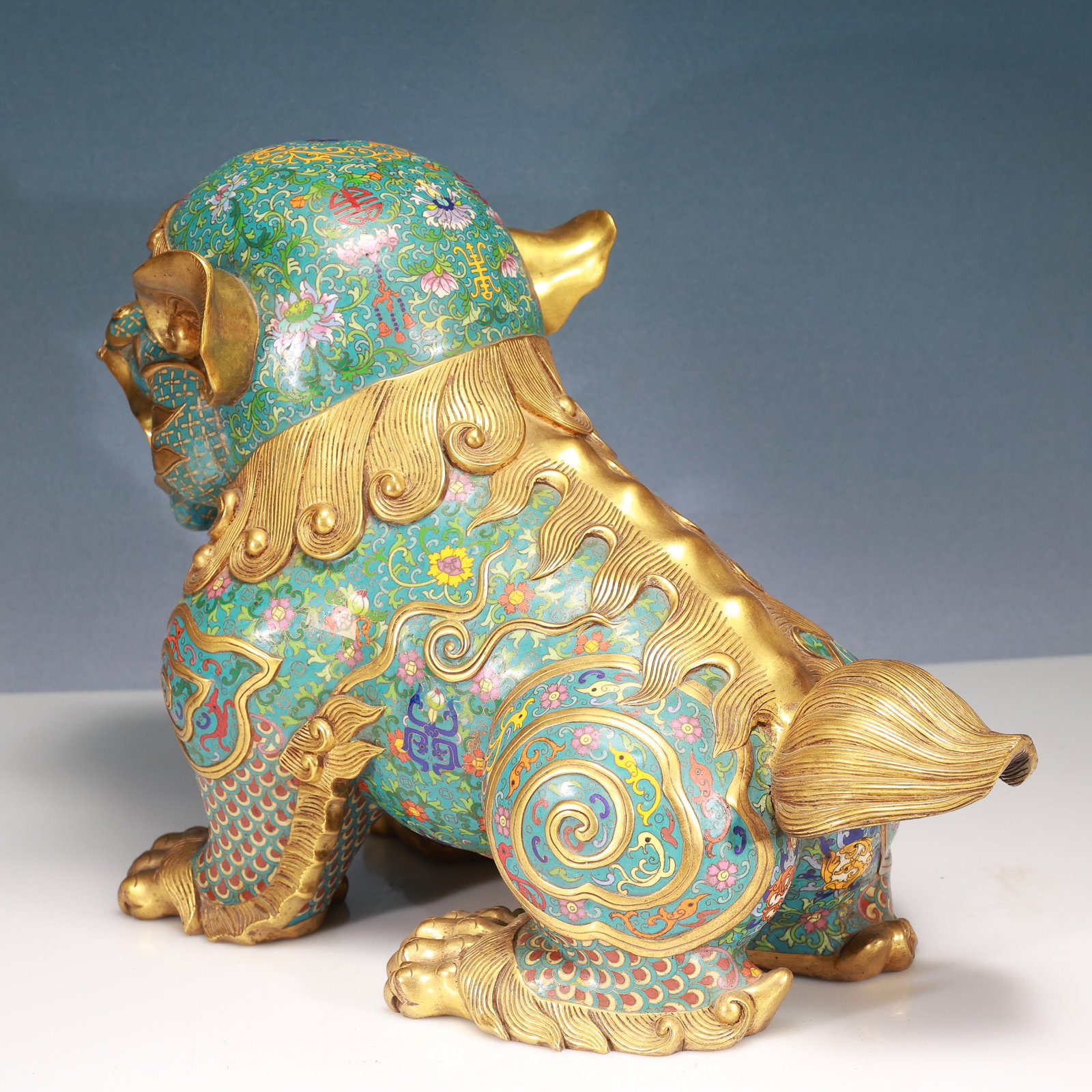 A Pair of Huge Cloisonne Lotus Pattern Lion Ornaments - 7
