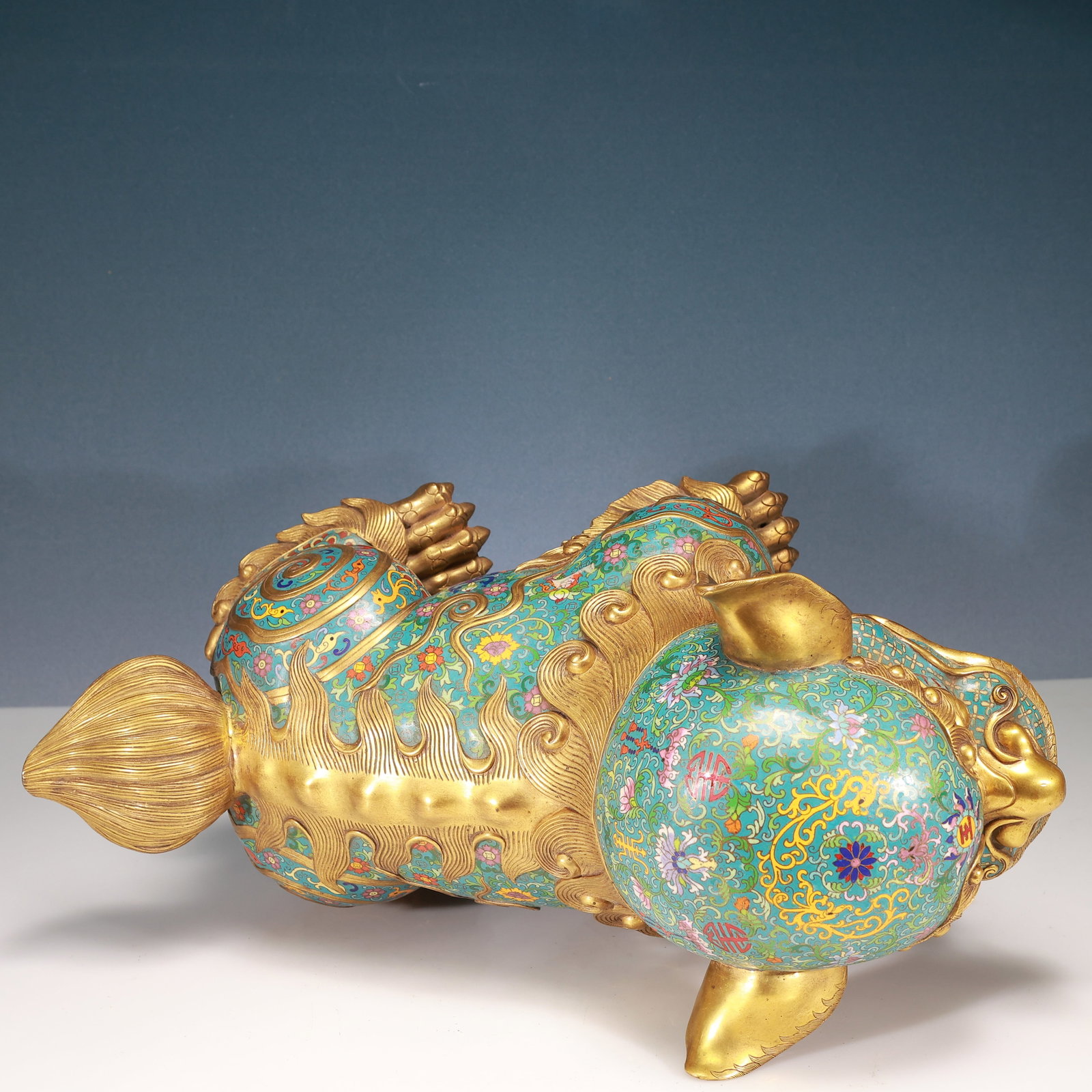 A Pair of Huge Cloisonne Lotus Pattern Lion Ornaments - 8