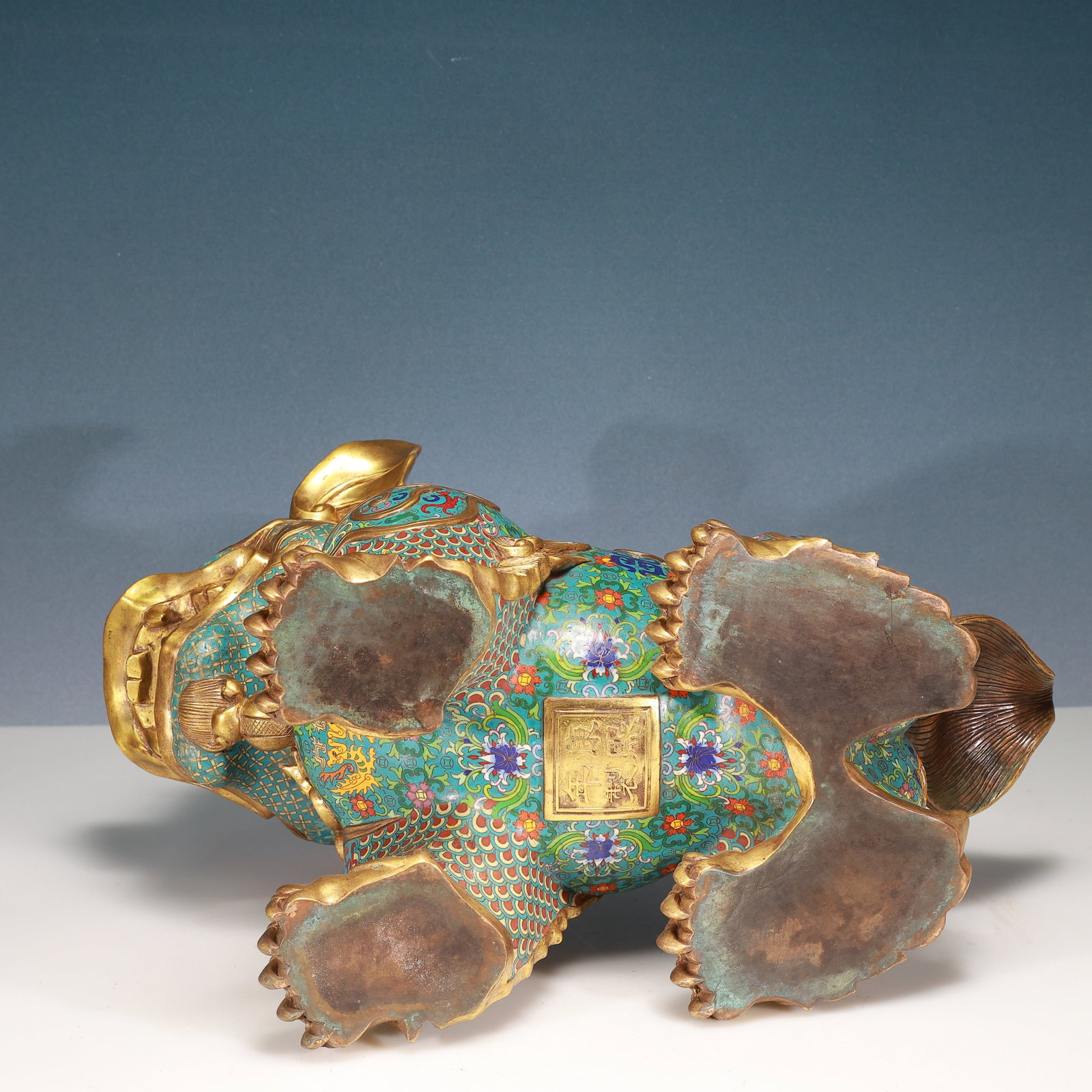 A Pair of Huge Cloisonne Lotus Pattern Lion Ornaments - 9