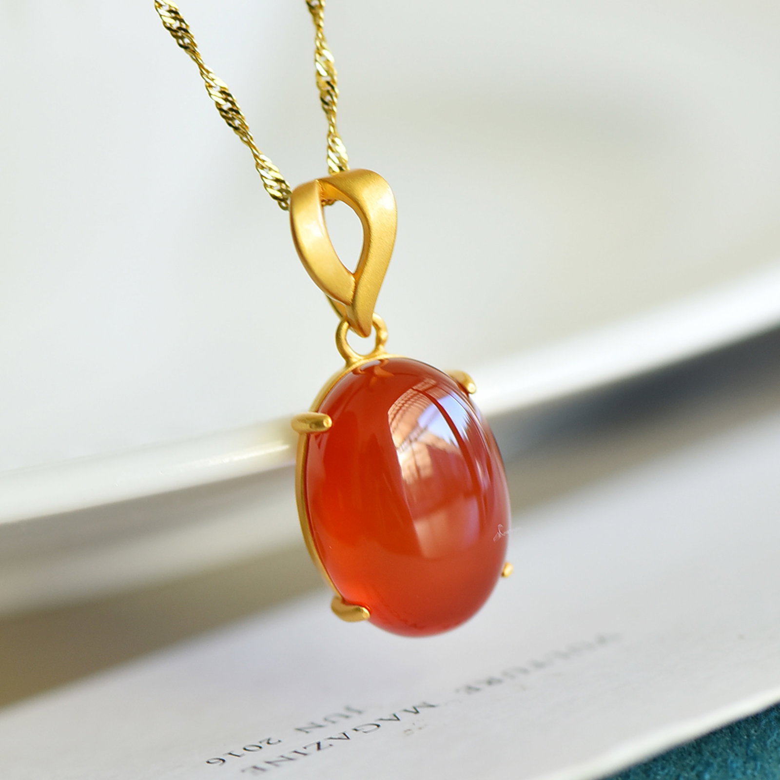 An Exquisite Sterling Silver-Gold Plated Inlaid Agate Pendant - 2