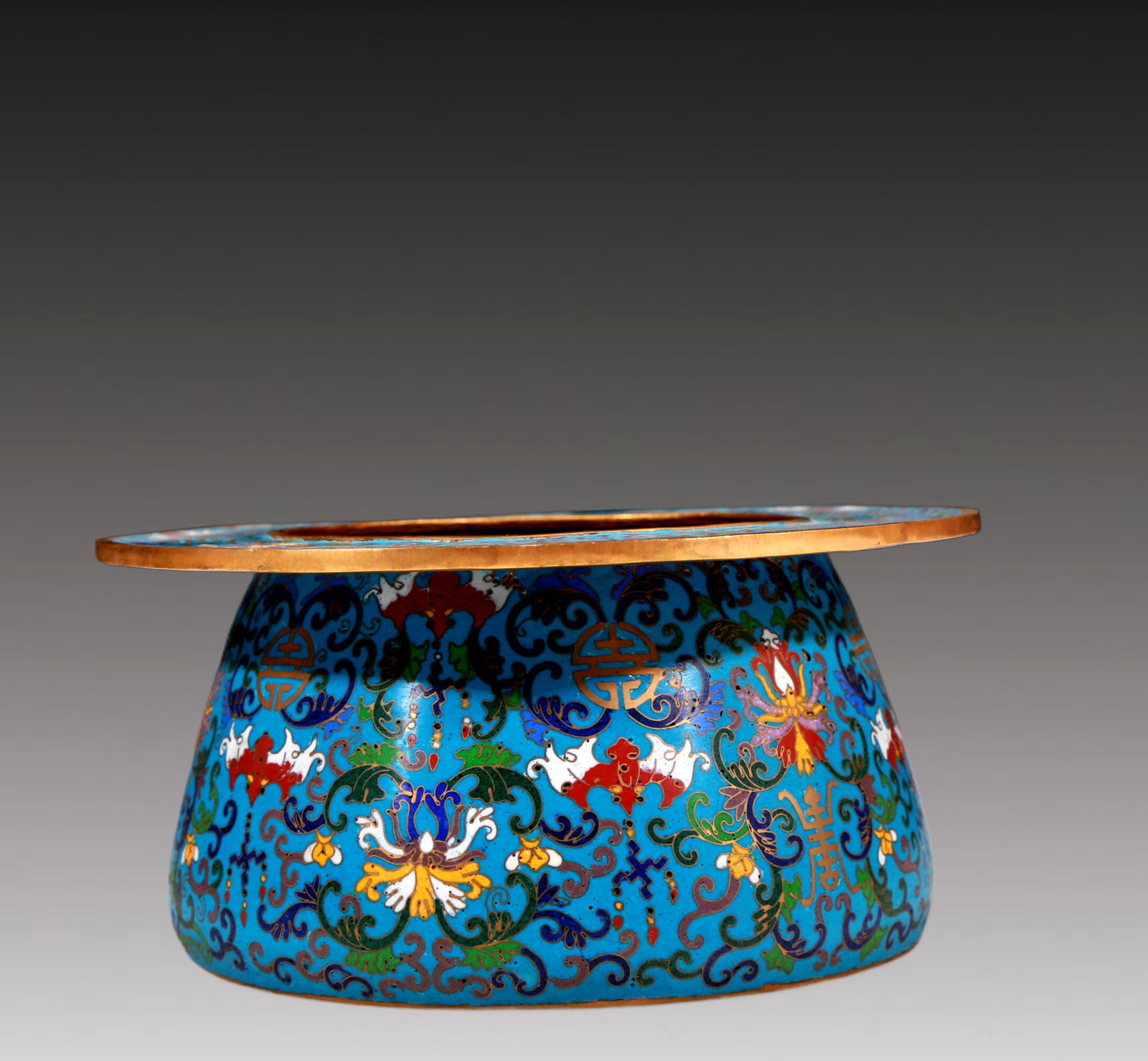 An Elaborate Cloisonne 'Scrolling Lotus& Bat' Jardiniere - 2