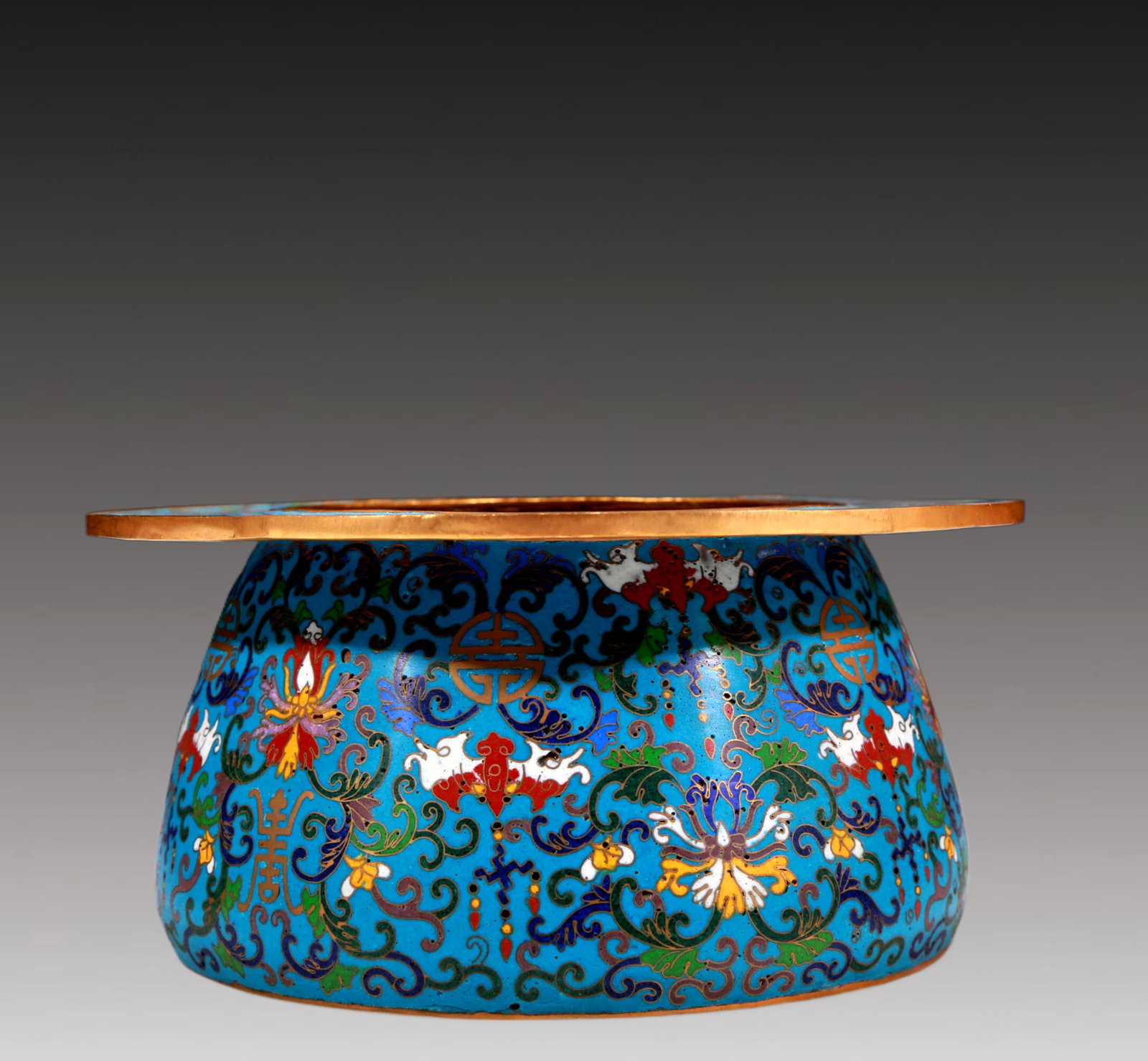 An Elaborate Cloisonne 'Scrolling Lotus& Bat' Jardiniere - 3