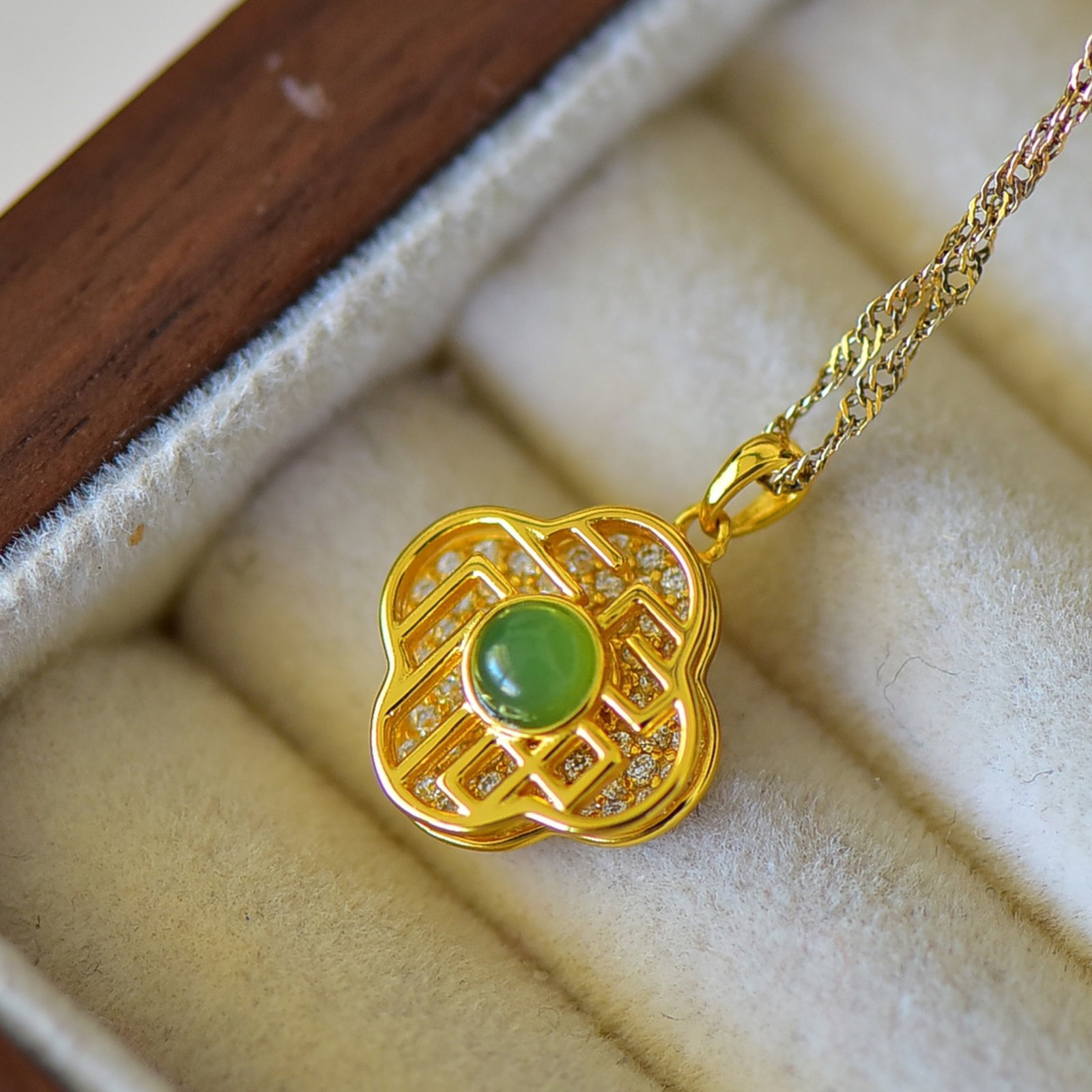 An Exquisite Sterling Silver-Gold Plated Inlaid White Jade Pendant - 4