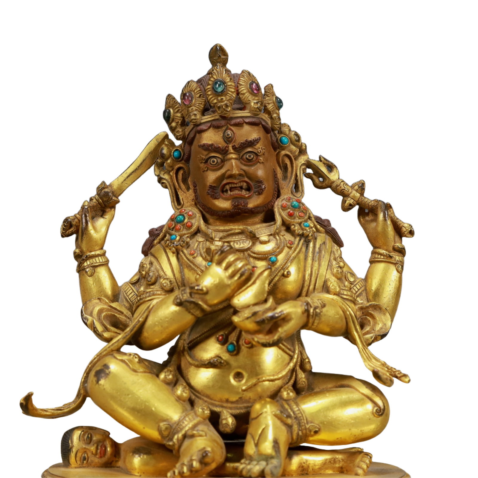 A Solemn Gilt Bronze Statue of Mammon,Inlaid Turquoise - 2