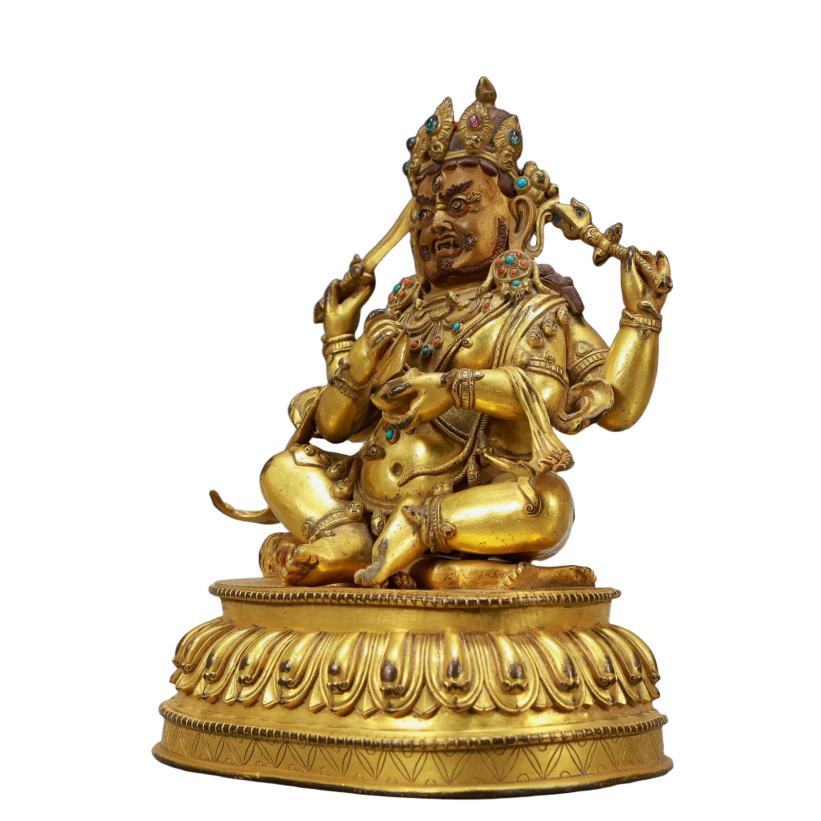 A Solemn Gilt Bronze Statue of Mammon,Inlaid Turquoise - 4