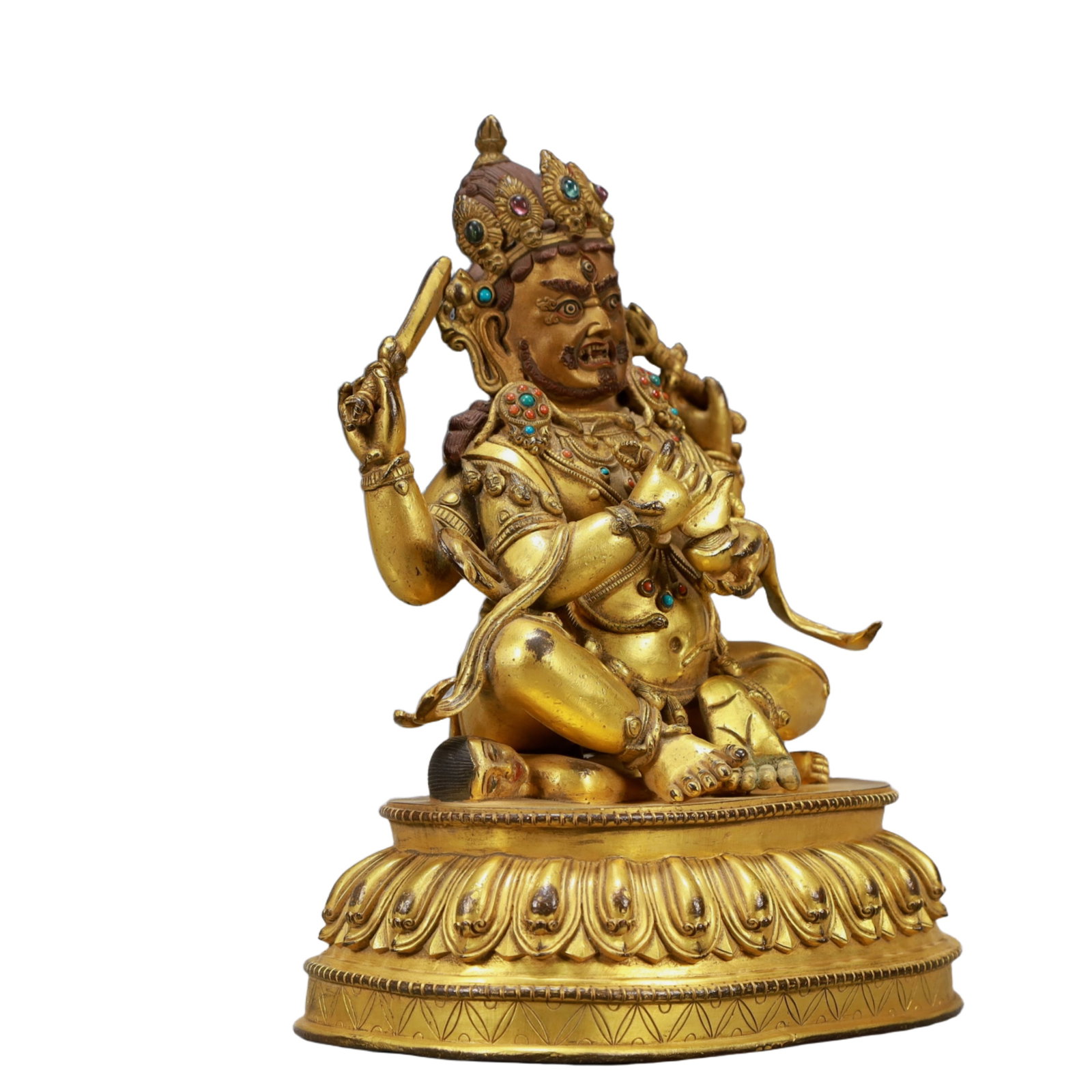 A Solemn Gilt Bronze Statue of Mammon,Inlaid Turquoise - 6