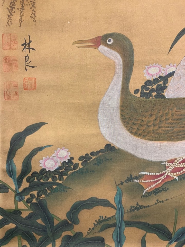 A Chinese Vertical Scroll Ink Painting of Duck on Silk,Lin Liang - 11