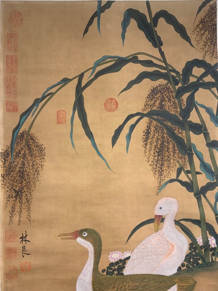 A Chinese Vertical Scroll Ink Painting of Duck on Silk,Lin Liang - 15