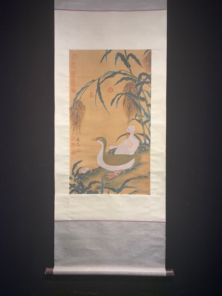 A Chinese Vertical Scroll Ink Painting of Duck on Silk,Lin Liang - 2