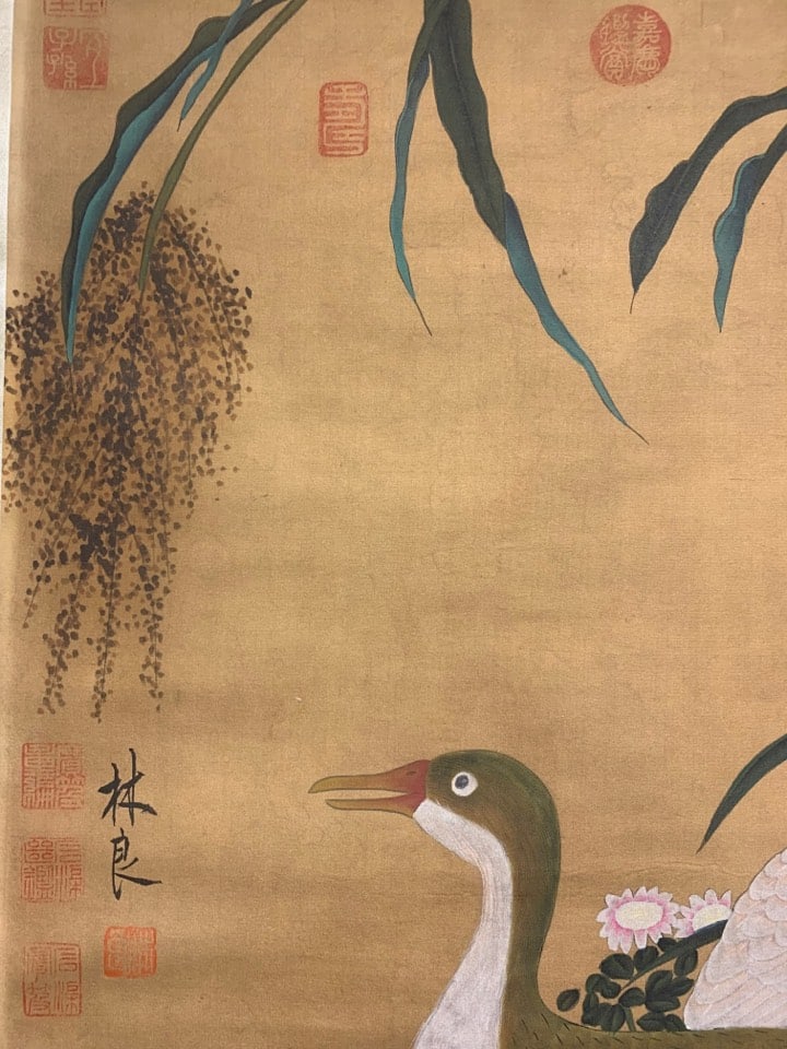 A Chinese Vertical Scroll Ink Painting of Duck on Silk,Lin Liang - 7