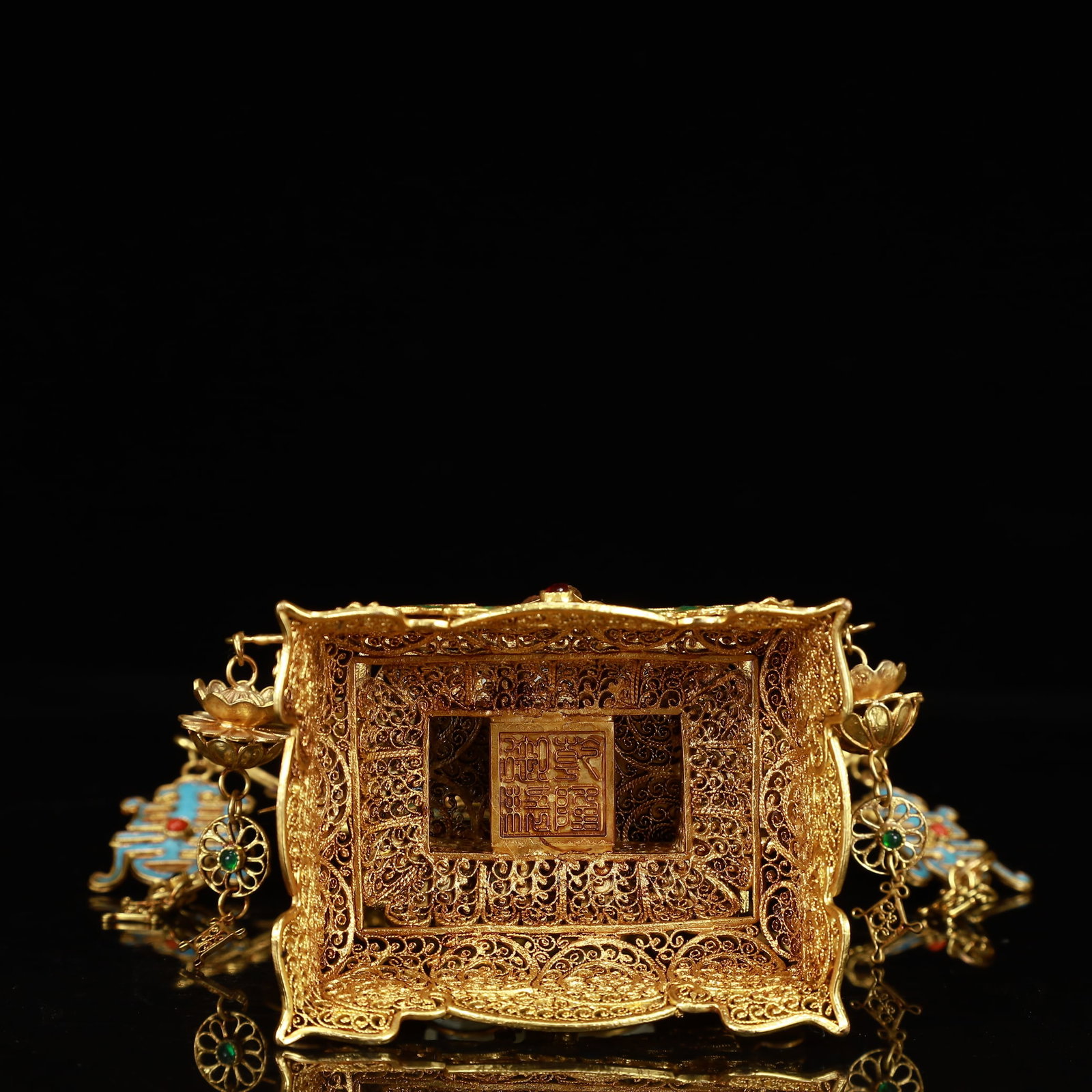 An Exquisite Filigree and Gilding Inlaid White Jade Statue of Avalokitesvara,Inlaid Gems - 10