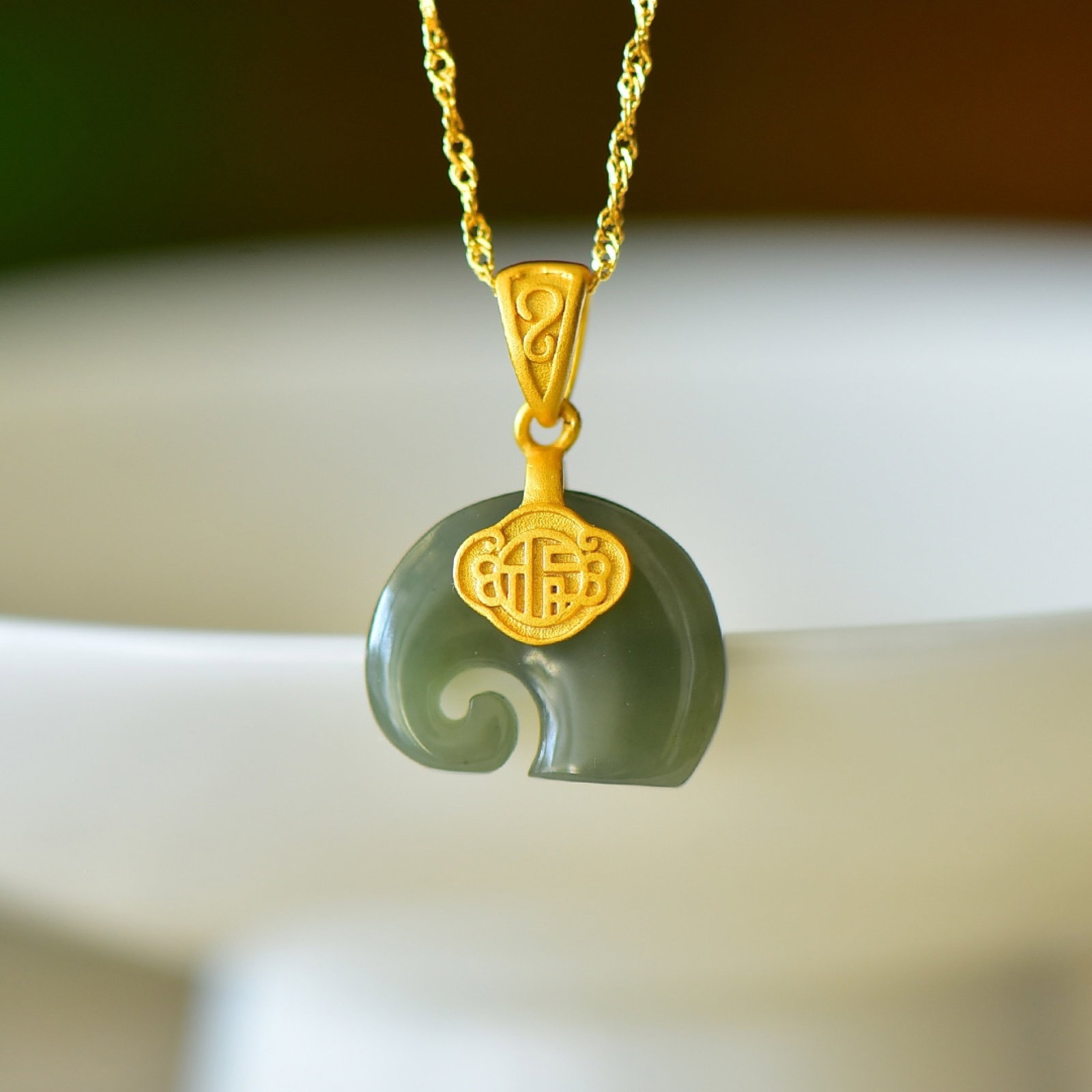 An Exquisite Sterling Silver-Gold Plated Inlaid Greenish Jade Pendant - 5