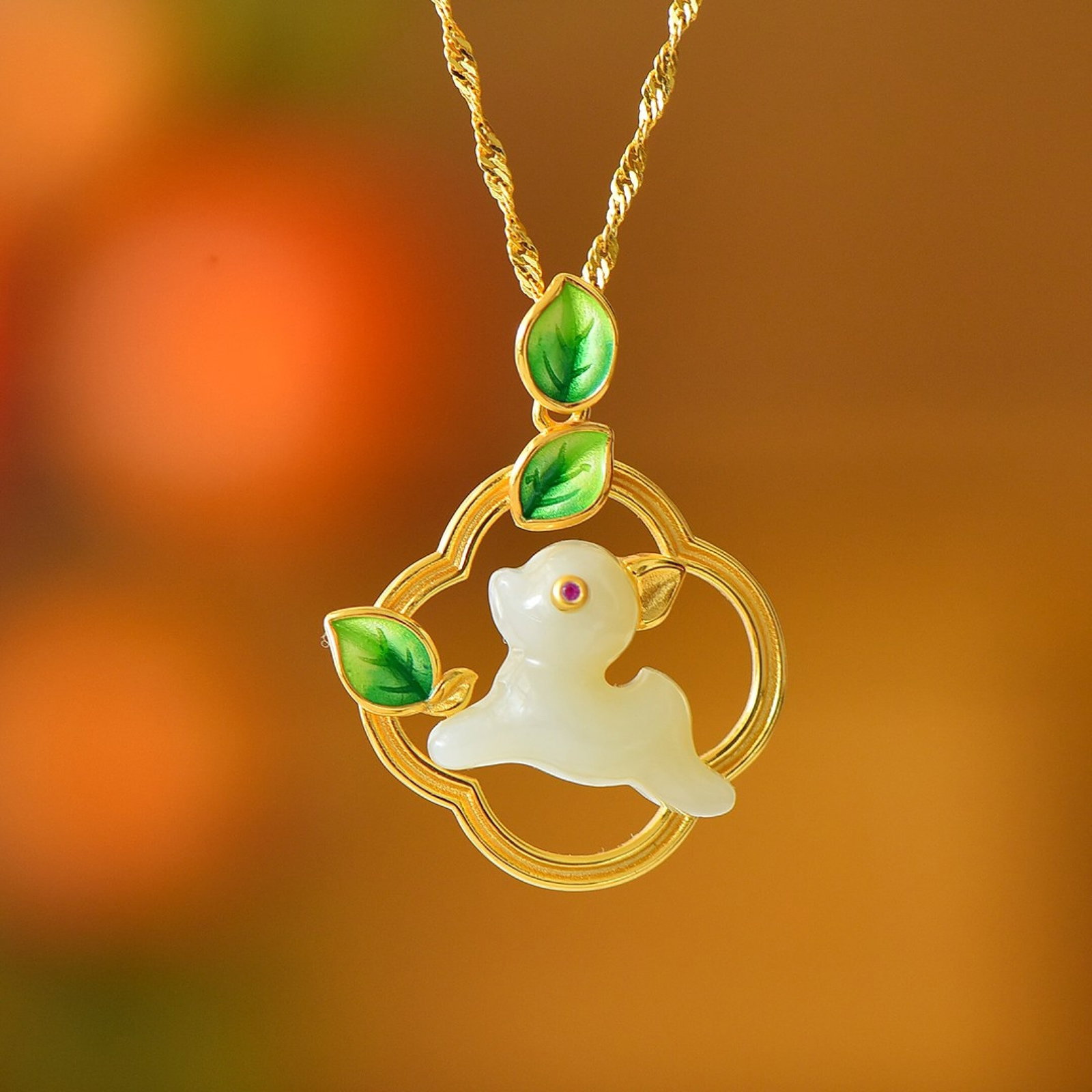 A Set of Fine Sterling Silver-Gold Plated Inlaid White Jade Jewelrys - 2