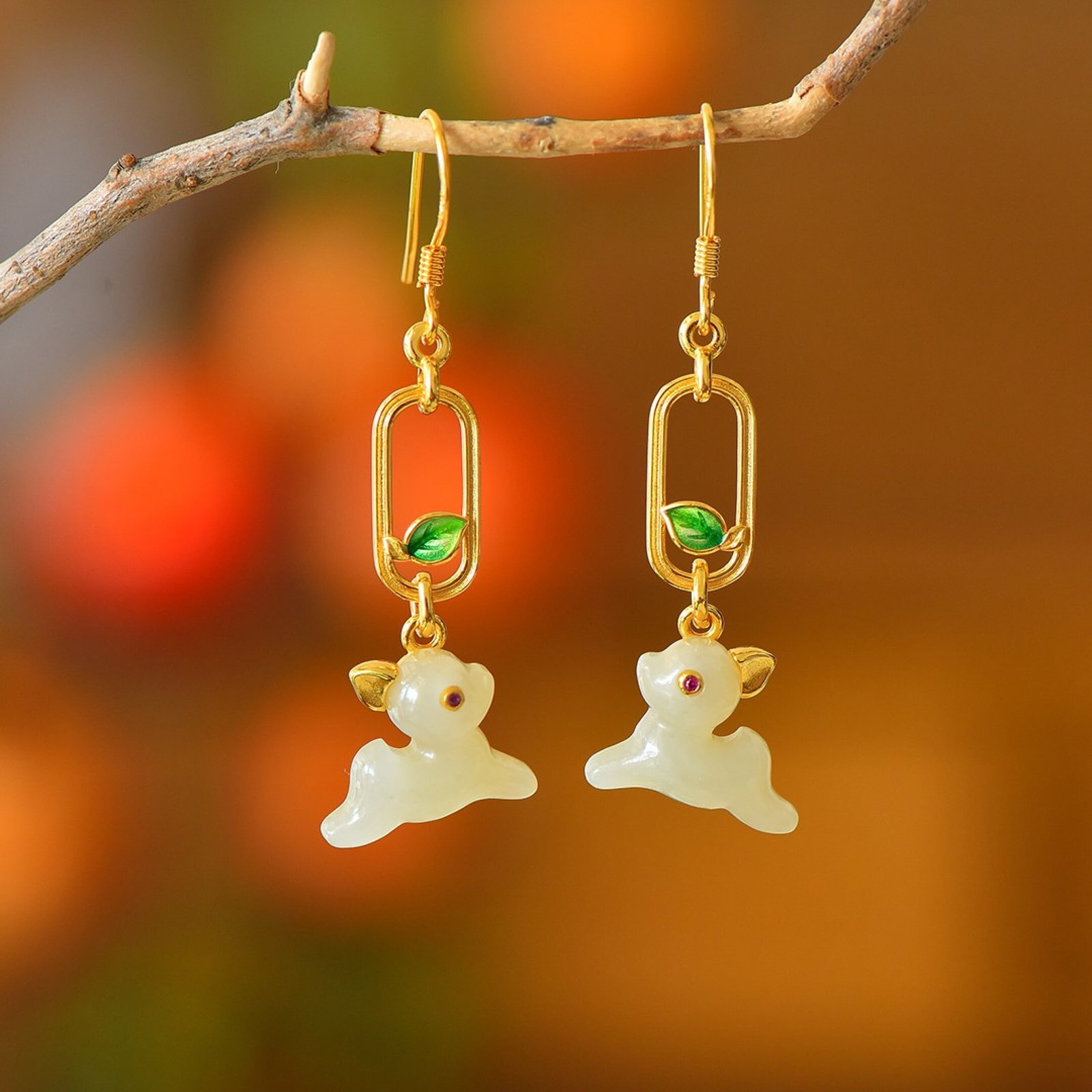 A Set of Fine Sterling Silver-Gold Plated Inlaid White Jade Jewelrys - 3