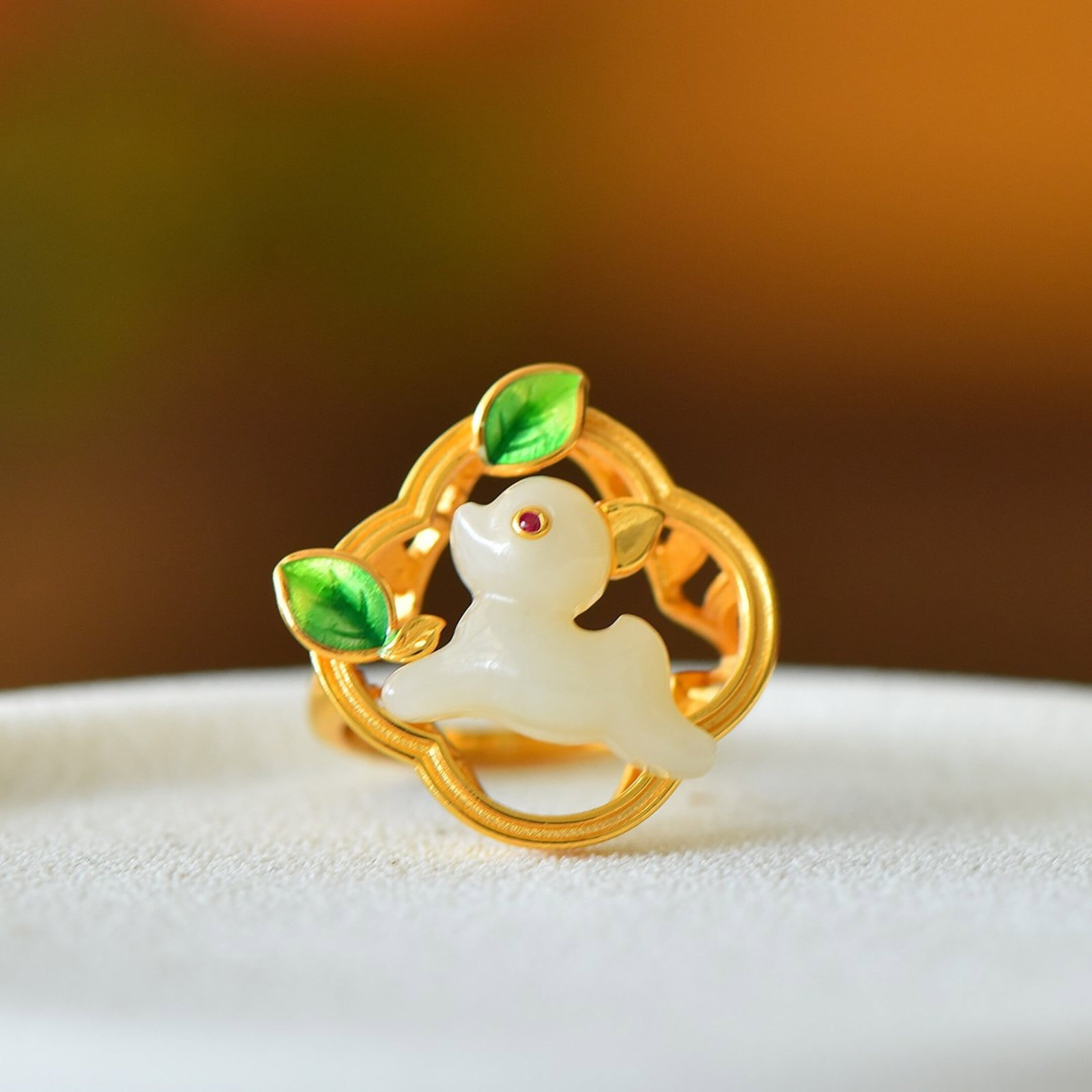 A Set of Fine Sterling Silver-Gold Plated Inlaid White Jade Jewelrys - 4