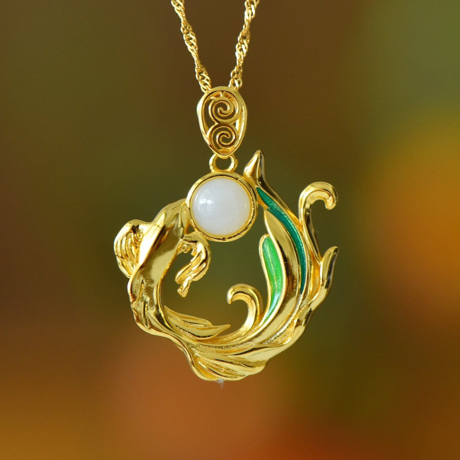 A Set of Fine Sterling Silver-Gold Plated Inlaid White Jade Jewelrys - 2