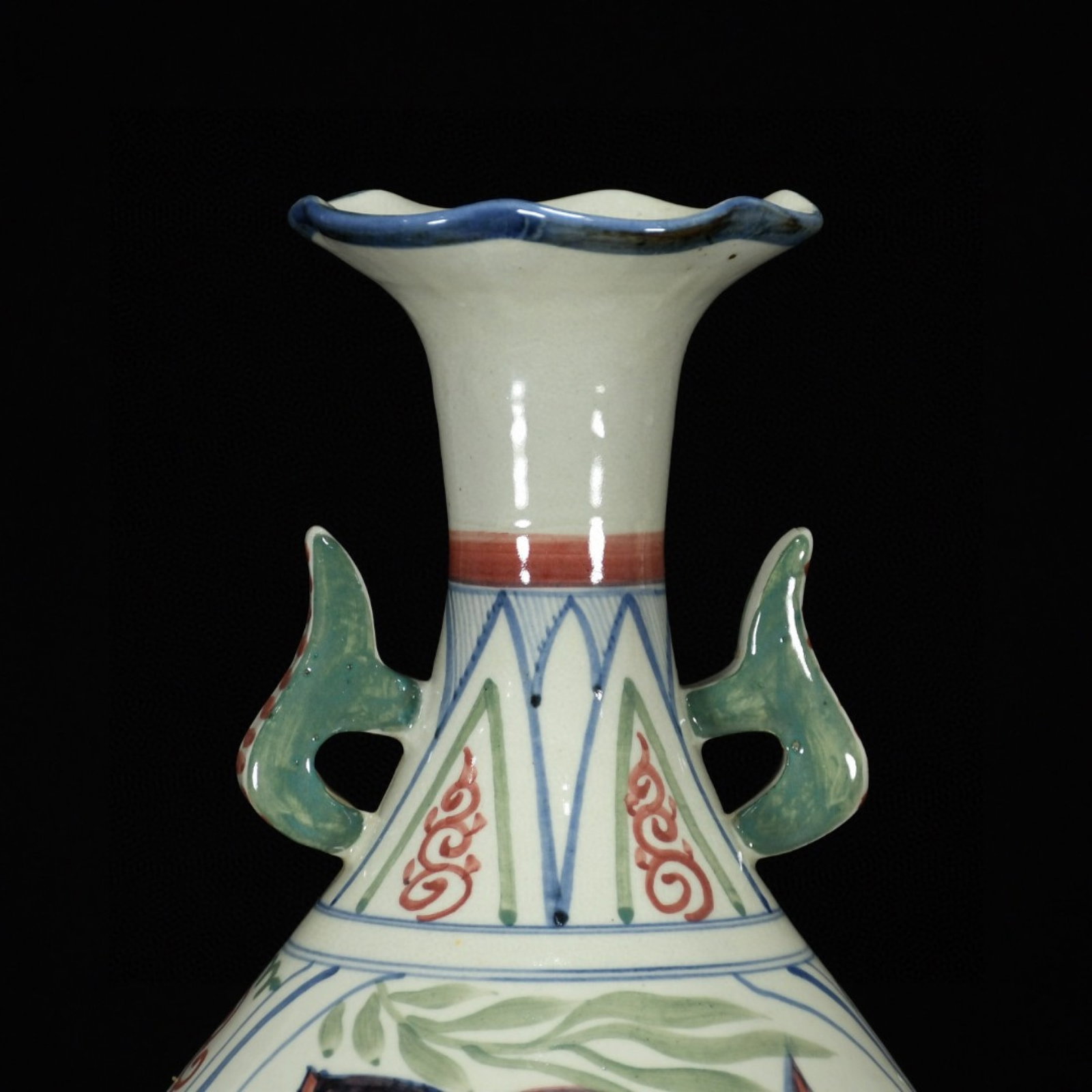 A Rare Biscuit Fish Pattern Double-Ears Vase - 5