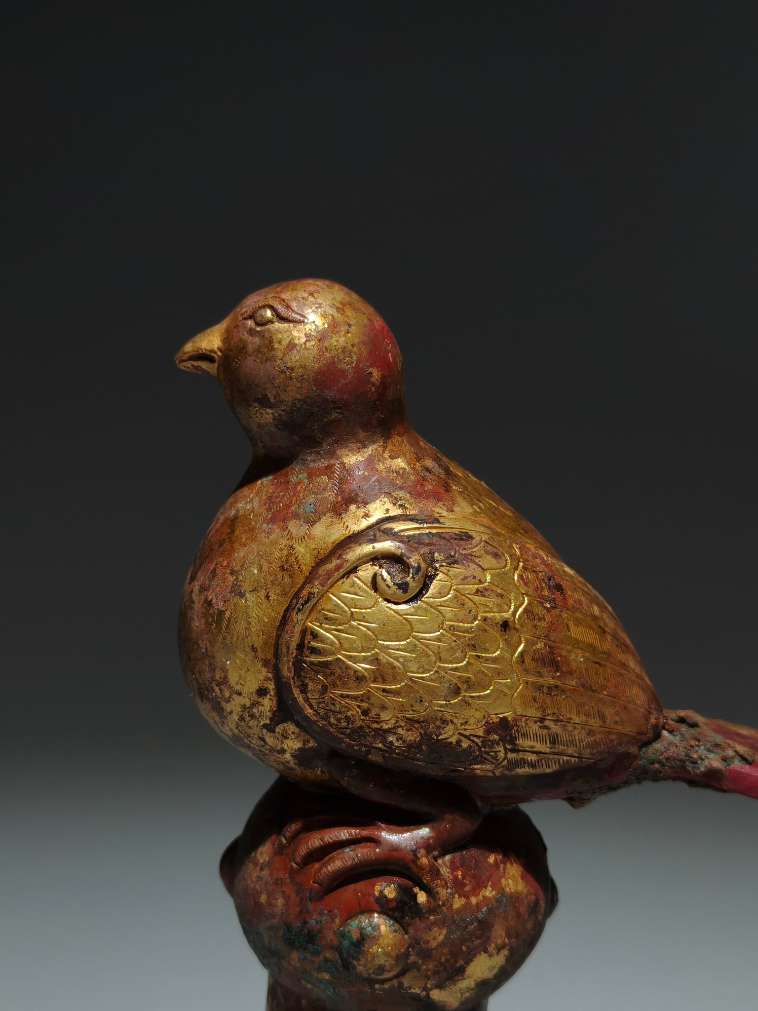 An Exquisite Gilt Bronze Bird-Shaped Cane head - 2