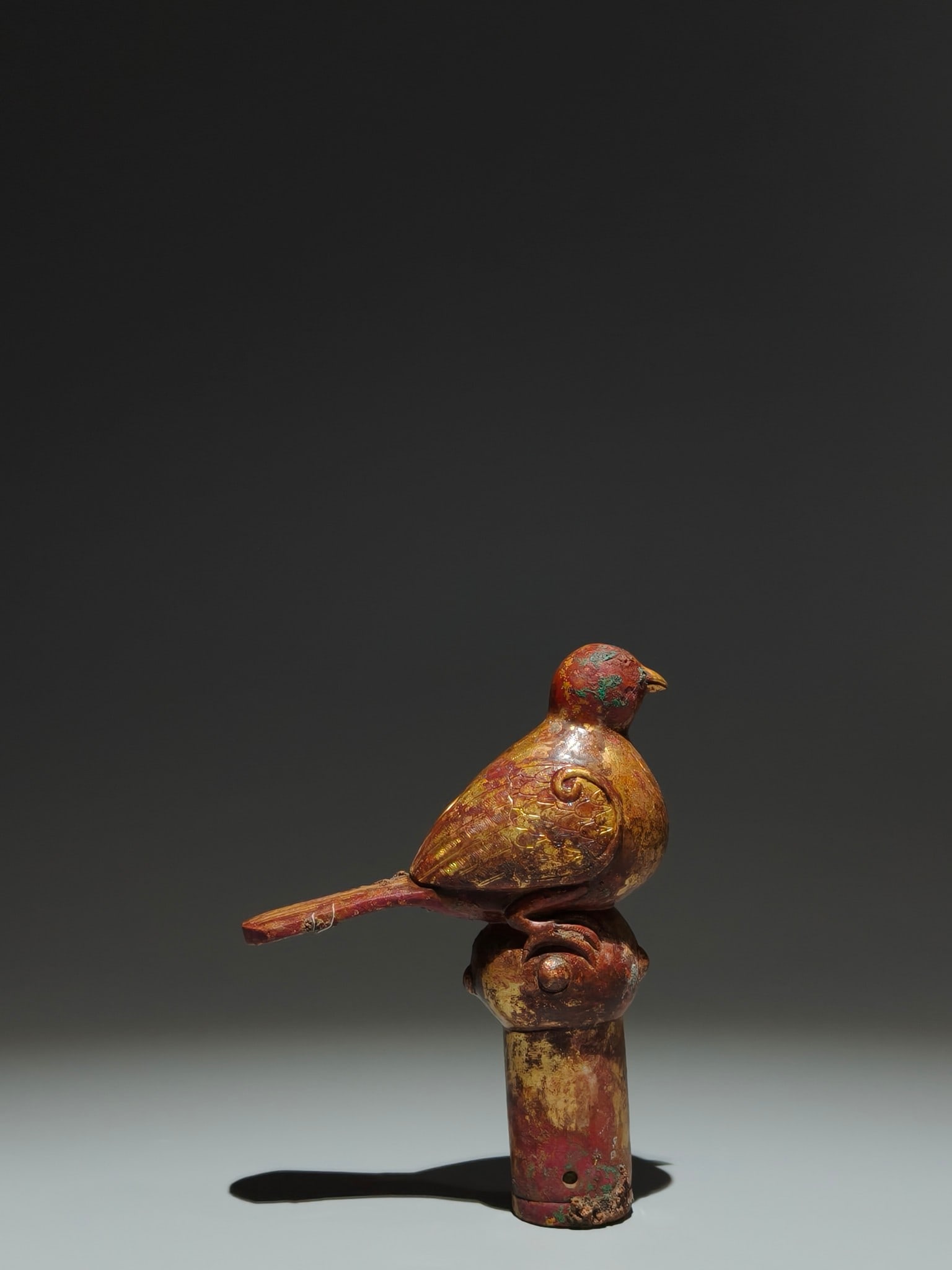 An Exquisite Gilt Bronze Bird-Shaped Cane head - 5