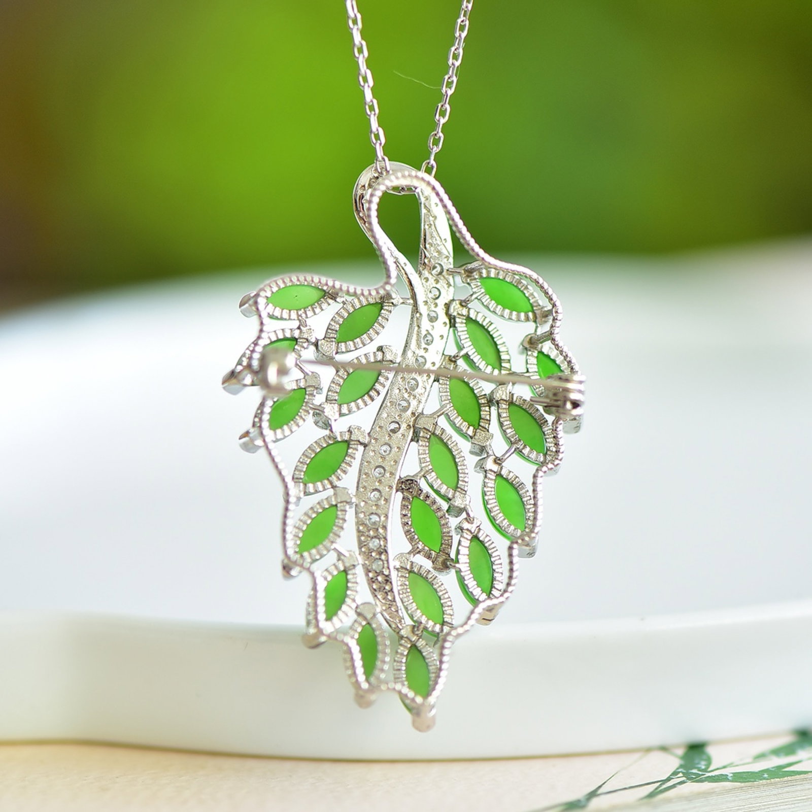 An Exquisite Sterling Silver Inlaid Jasper Pendant,Inlaid Diamond - 5