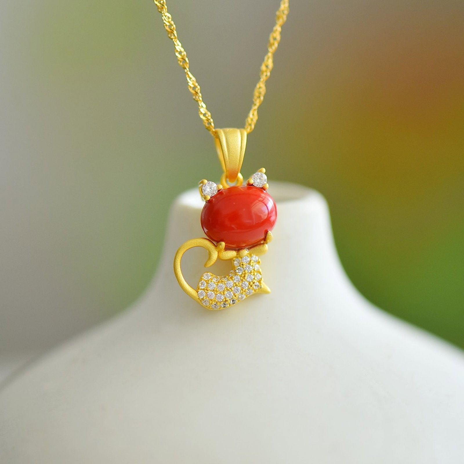 An Exquisite Sterling Silver-Gold Plated Inlaid Cinnabar Pendant,Inlaid Diamond - 4
