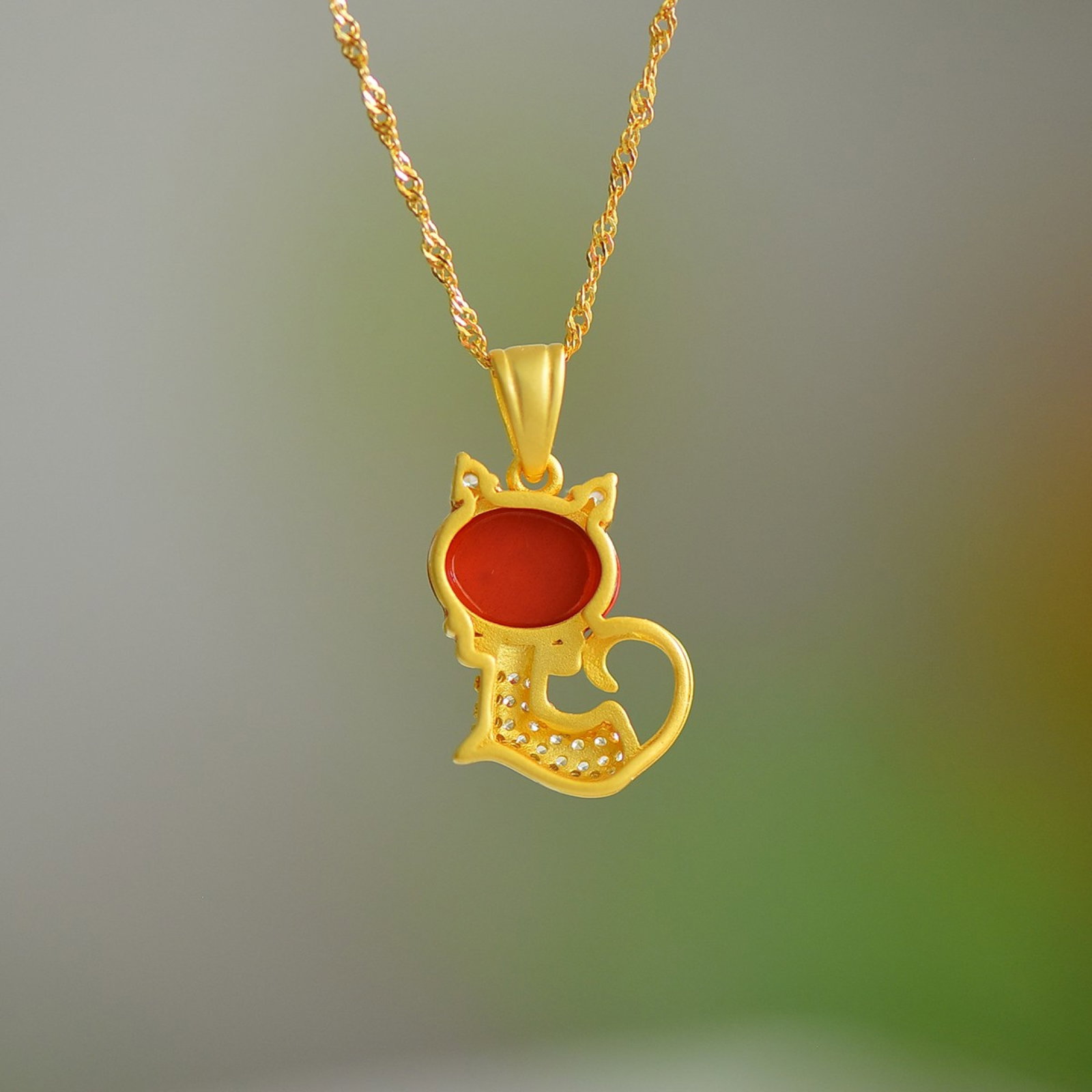 An Exquisite Sterling Silver-Gold Plated Inlaid Cinnabar Pendant,Inlaid Diamond - 5