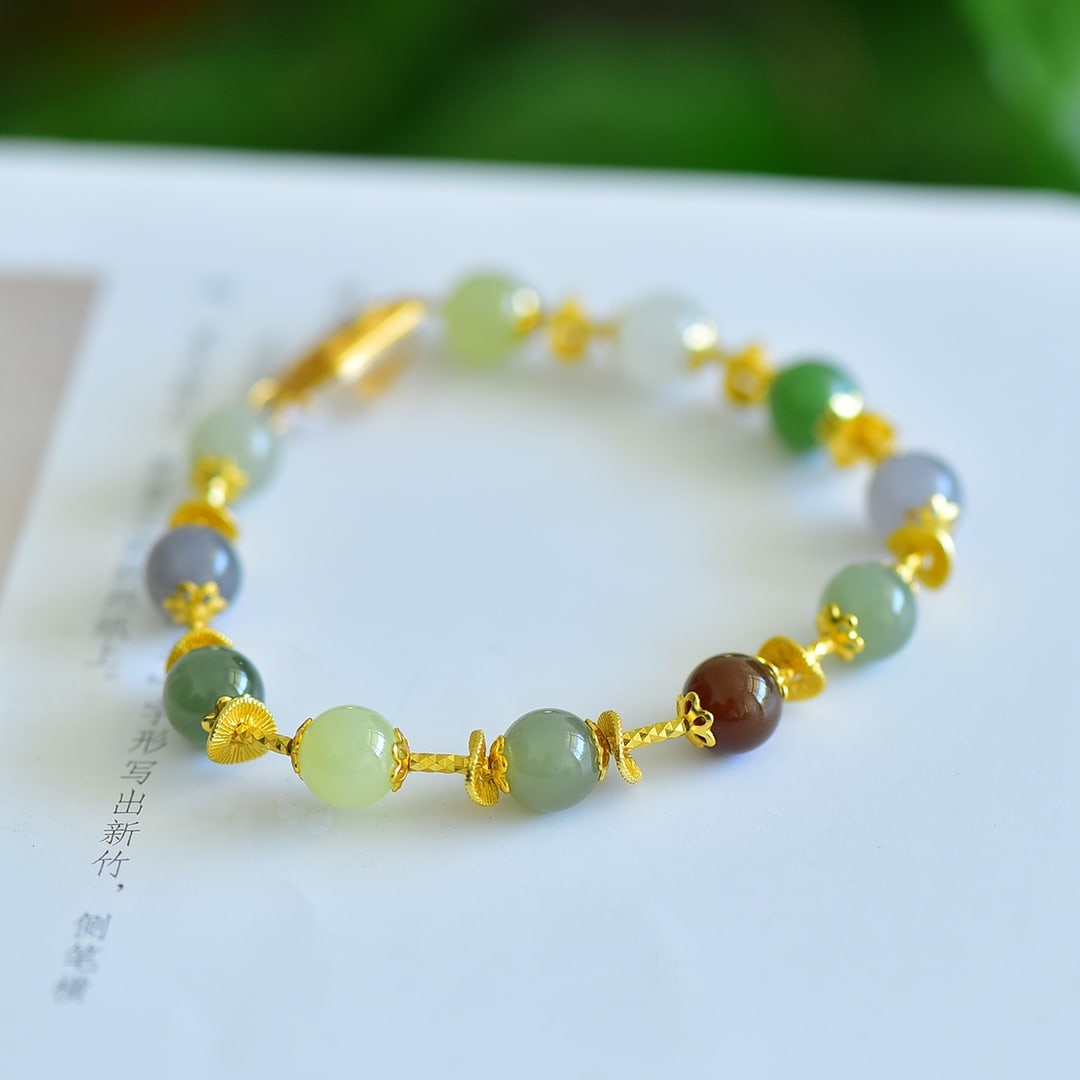 An Exquisite Sterling Silver-Gold Plated Hotan Jade Bracelets - 2