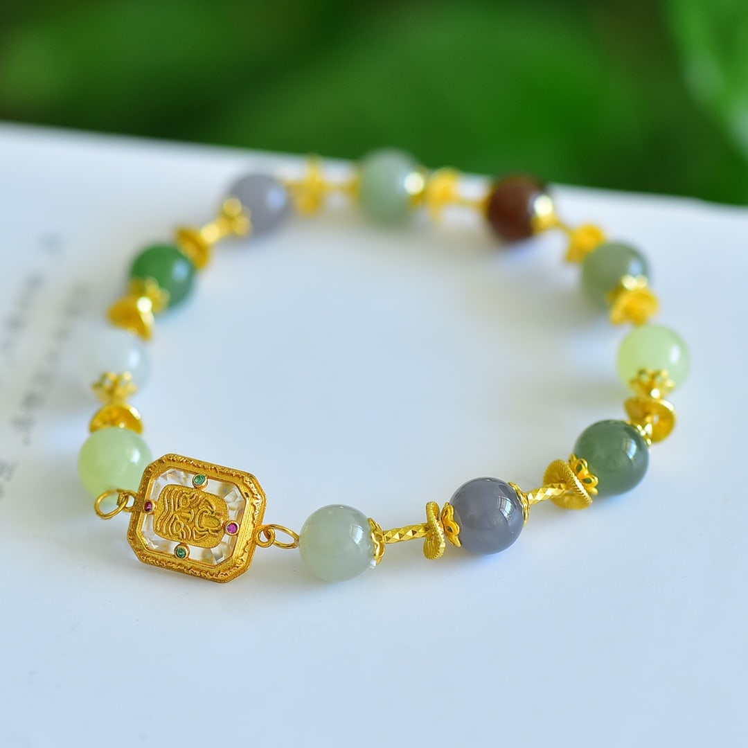 An Exquisite Sterling Silver-Gold Plated Hotan Jade Bracelets - 3