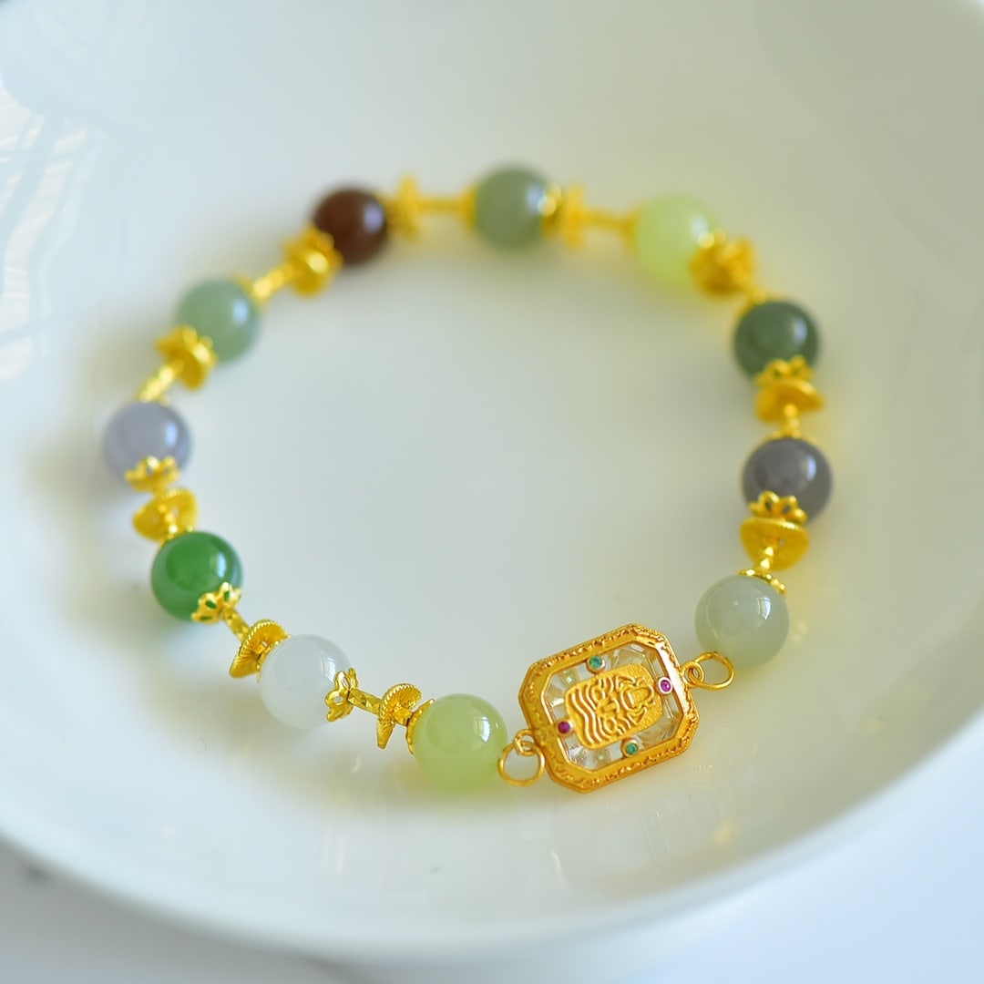 An Exquisite Sterling Silver-Gold Plated Hotan Jade Bracelets - 4