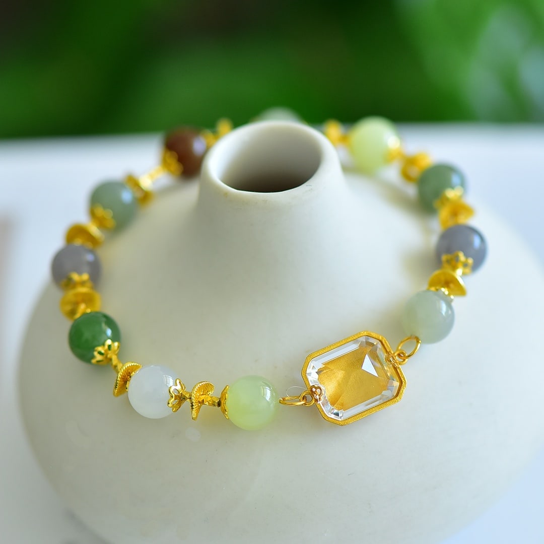 An Exquisite Sterling Silver-Gold Plated Hotan Jade Bracelets - 5