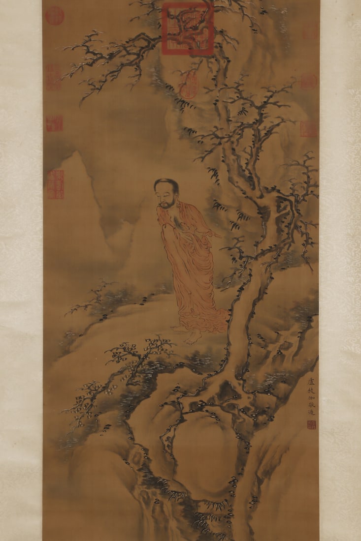 A Chinese Vertical Scroll Ink Painting of Dharma on Paper,Lu Lingjia - 2