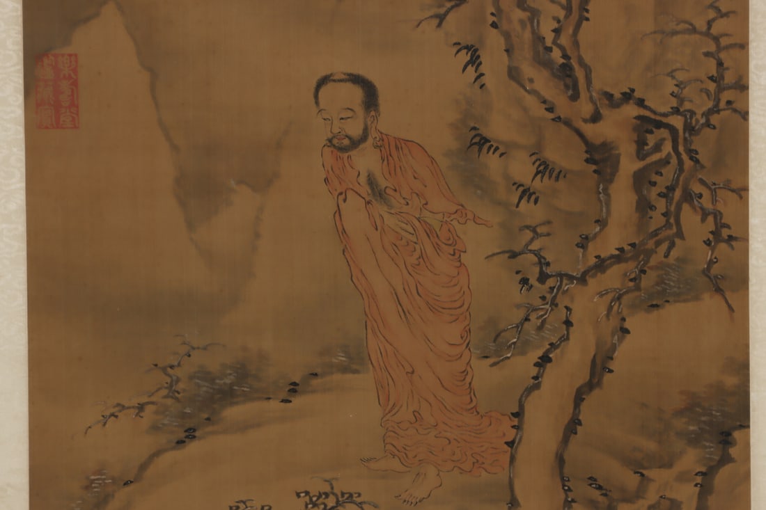 A Chinese Vertical Scroll Ink Painting of Dharma on Paper,Lu Lingjia - 4