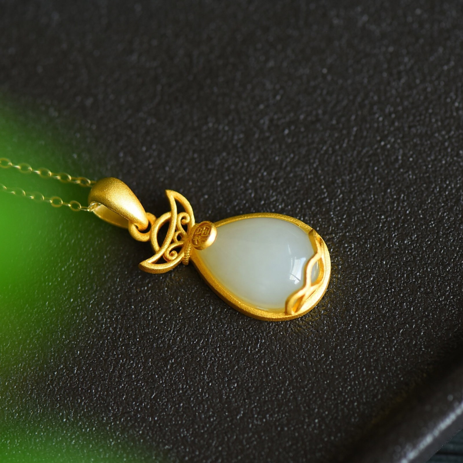 An Exquisite Sterling Silver-Gold Plated Inlaid White Jade Pendant - 2