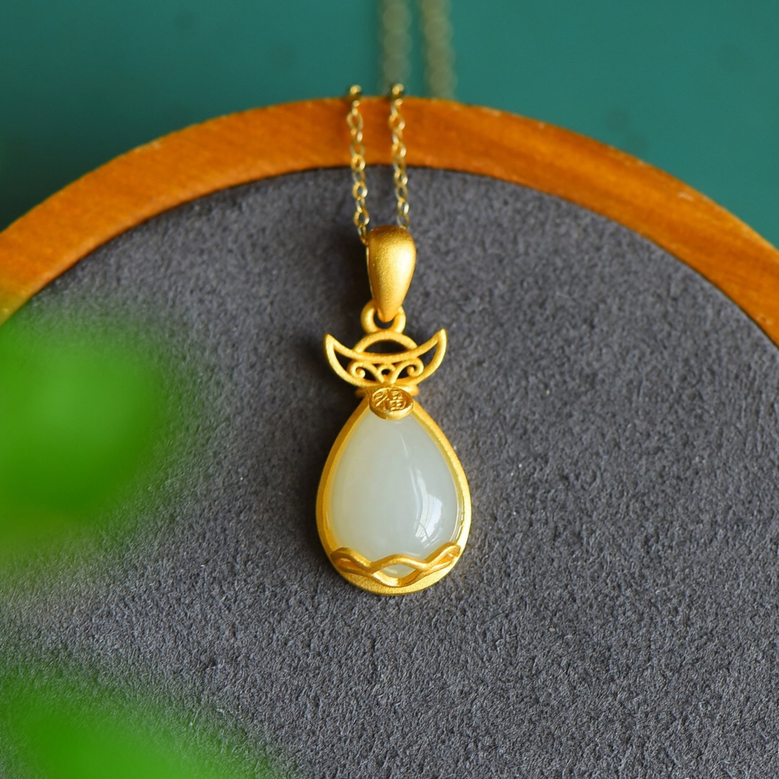 An Exquisite Sterling Silver-Gold Plated Inlaid White Jade Pendant - 3