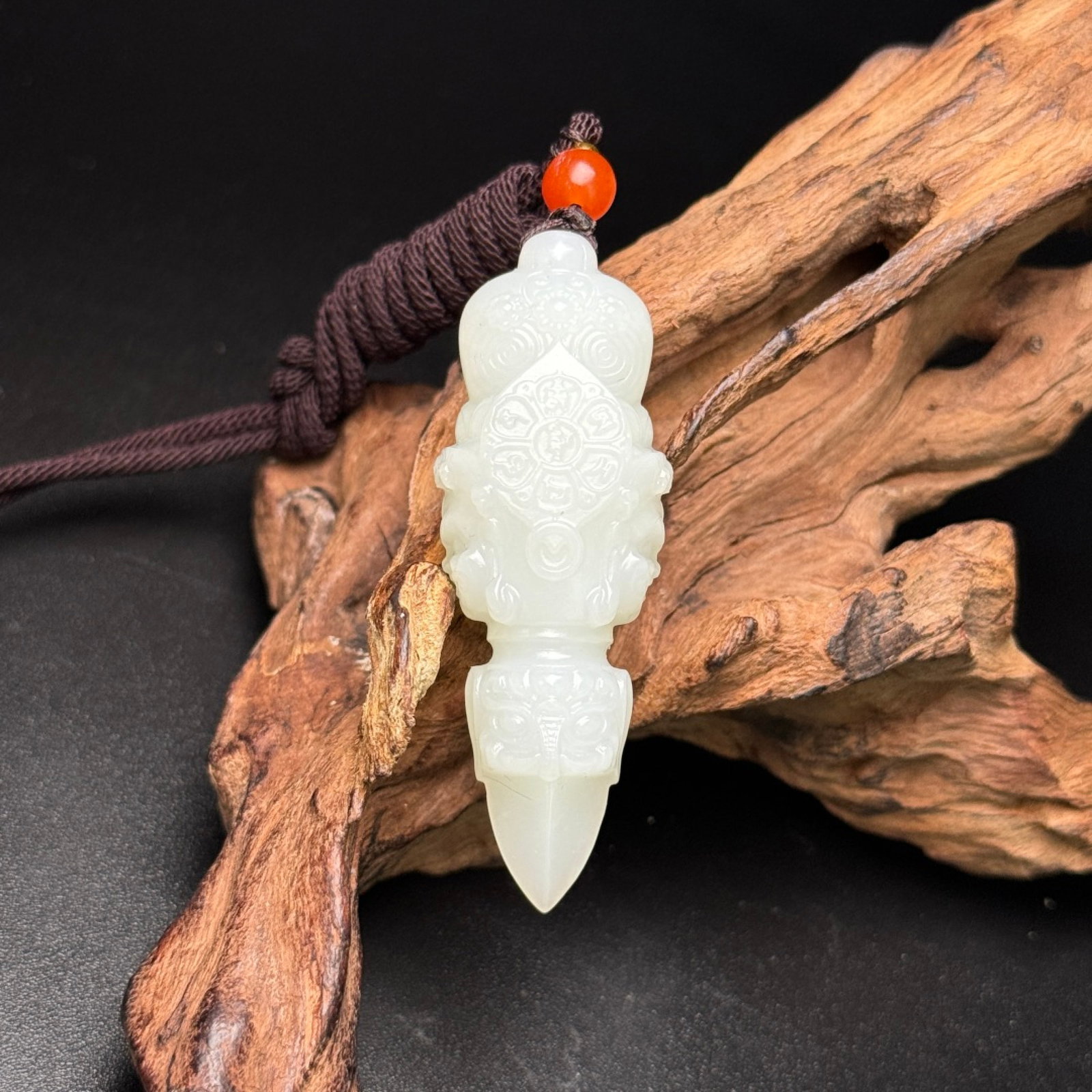 An Exquisite White Jade Beast-Face Pattern Vajry Pestle Pendant - 3