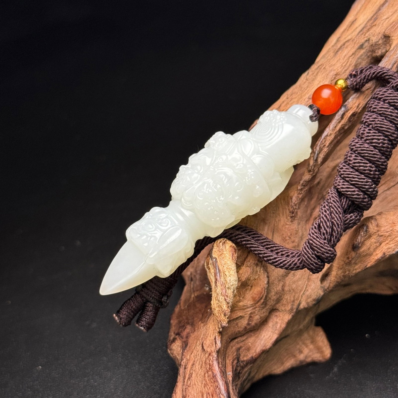 An Exquisite White Jade Beast-Face Pattern Vajry Pestle Pendant - 4