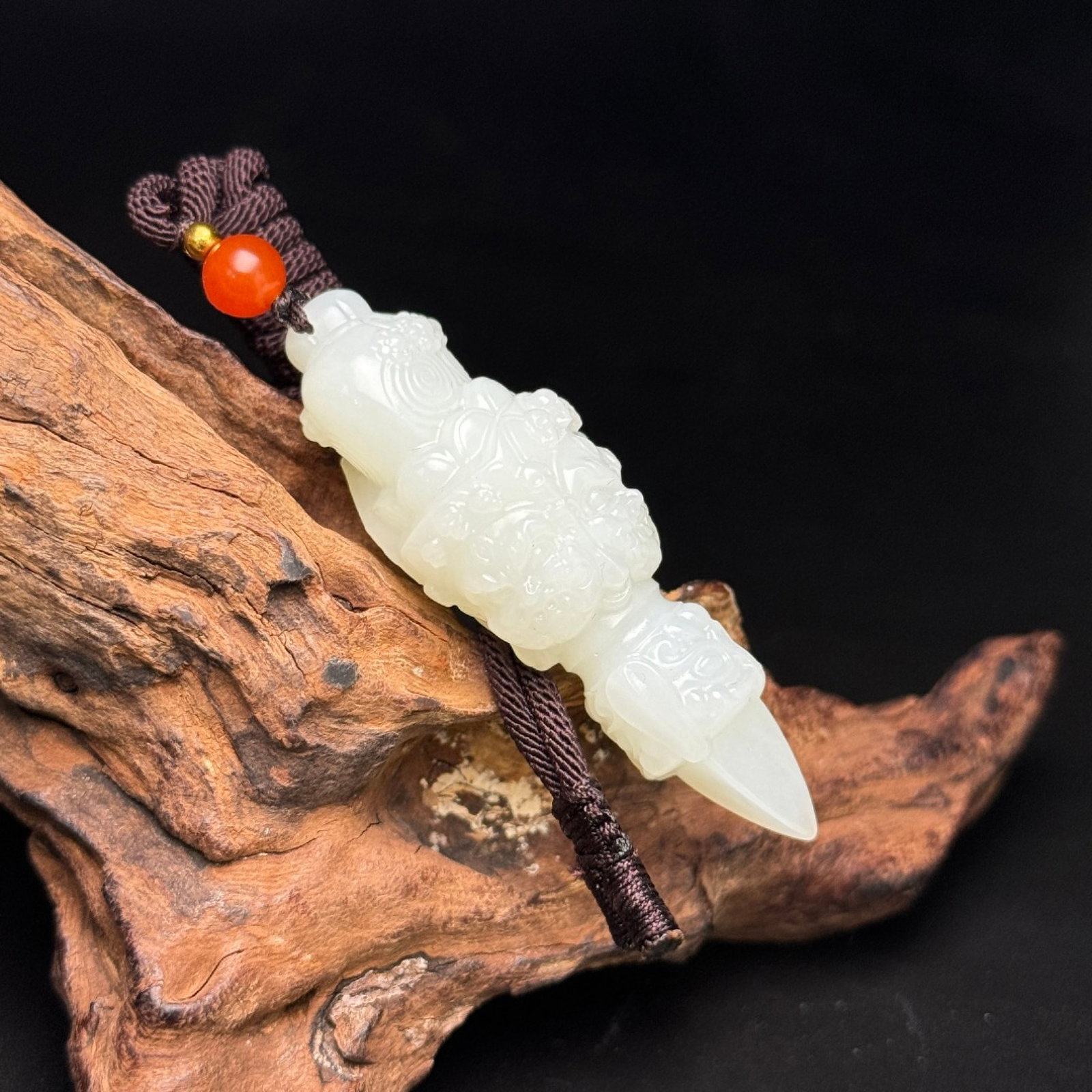 An Exquisite White Jade Beast-Face Pattern Vajry Pestle Pendant - 5