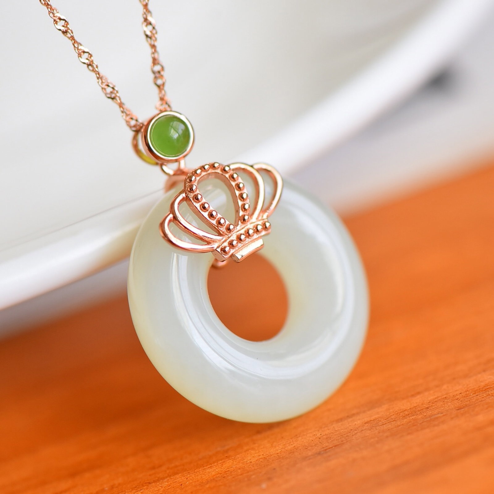 An Exquisite Sterling Silver-Gold Plated Inlaid White Jade Pendant,Inlaid Jasper - 2