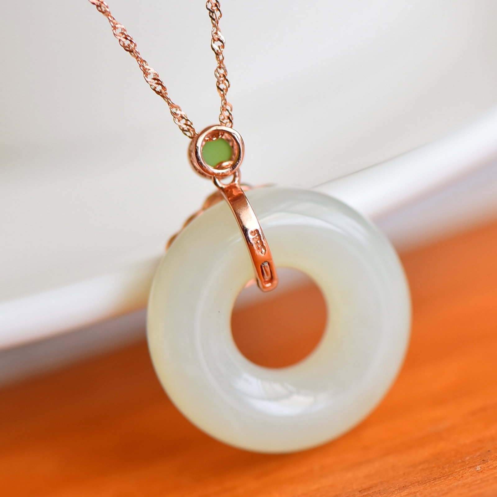 An Exquisite Sterling Silver-Gold Plated Inlaid White Jade Pendant,Inlaid Jasper - 3
