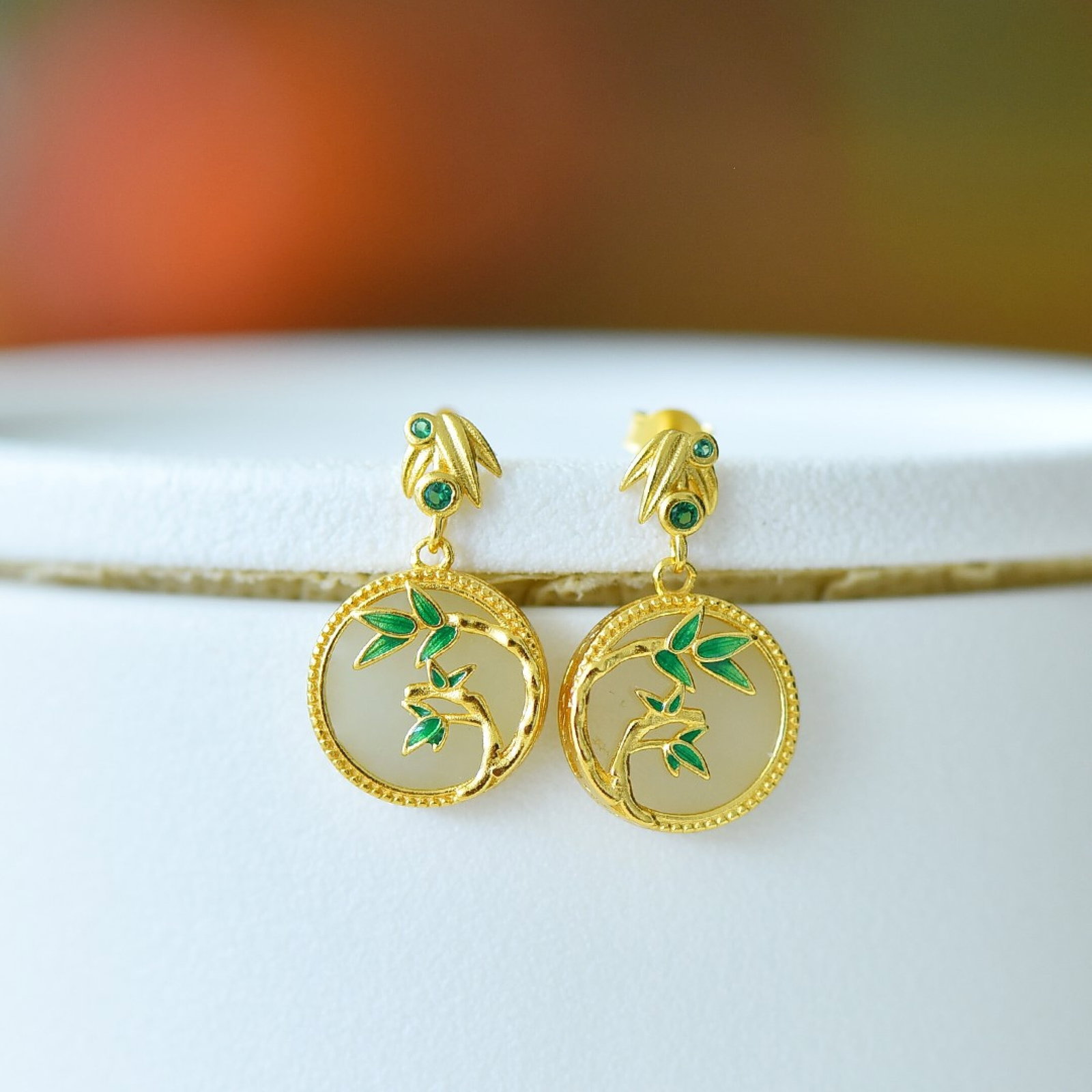 A Set of Fine Sterling Silver-Gold Plated Inlaid White Jade Jewelrys - 2