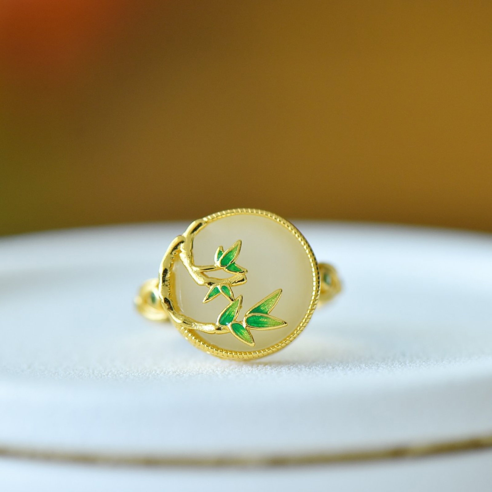 A Set of Fine Sterling Silver-Gold Plated Inlaid White Jade Jewelrys - 4