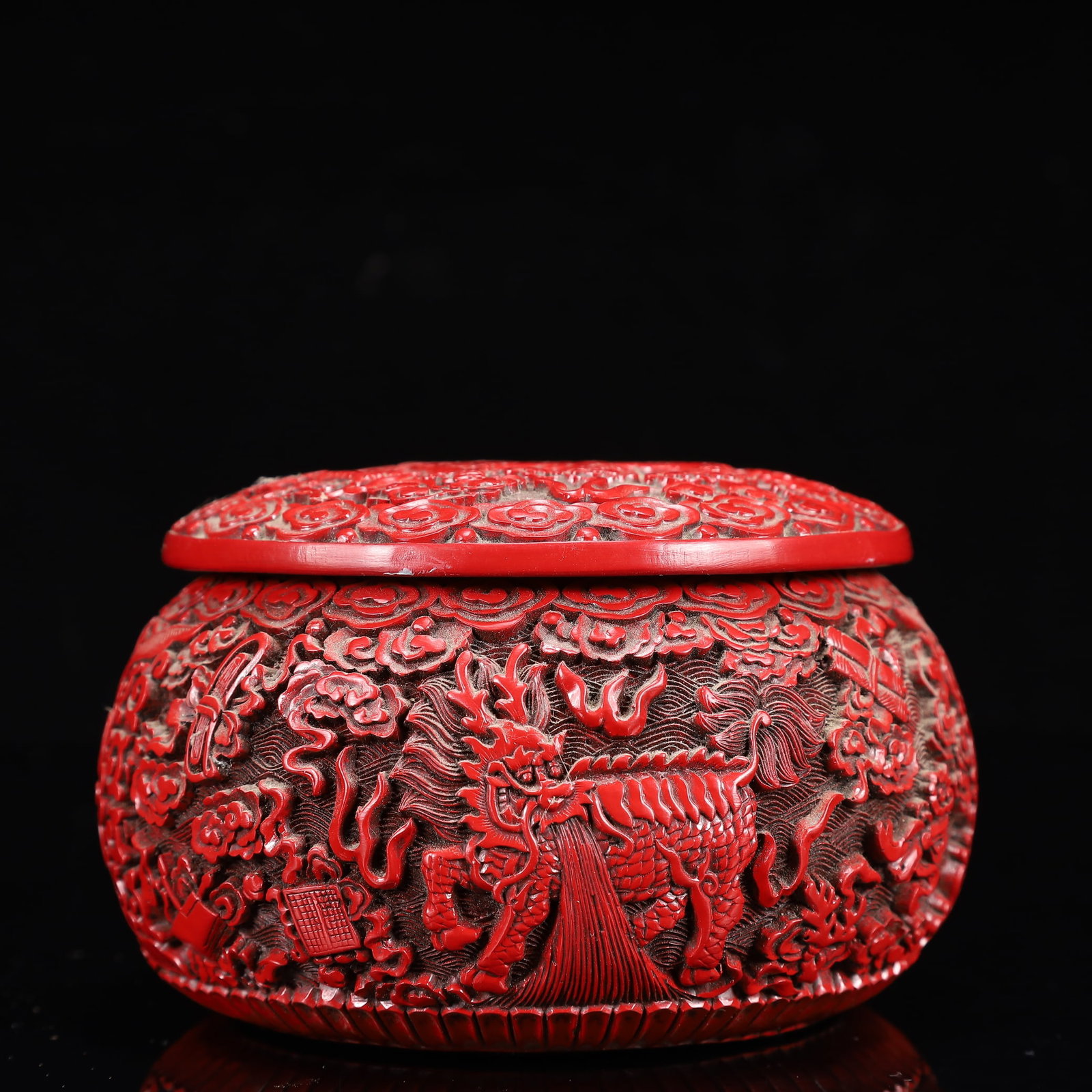 An Exquisite Carved Red Lacquer Flower and Kylin Pattern Box with Cover - 5