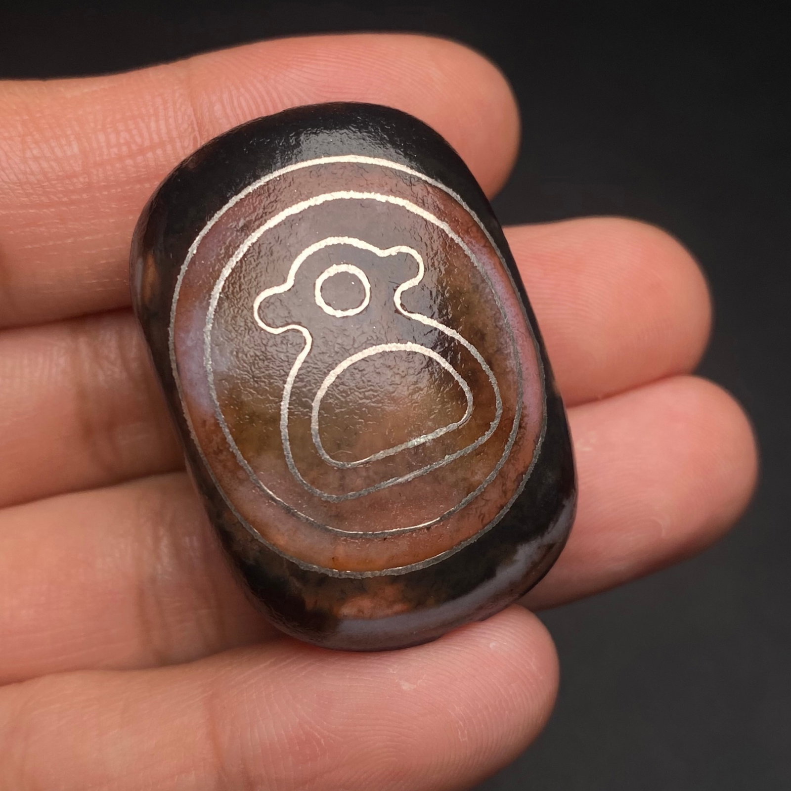 An Exquisite Dzi Bead Pendant,Inlaid Silver Wire - 2