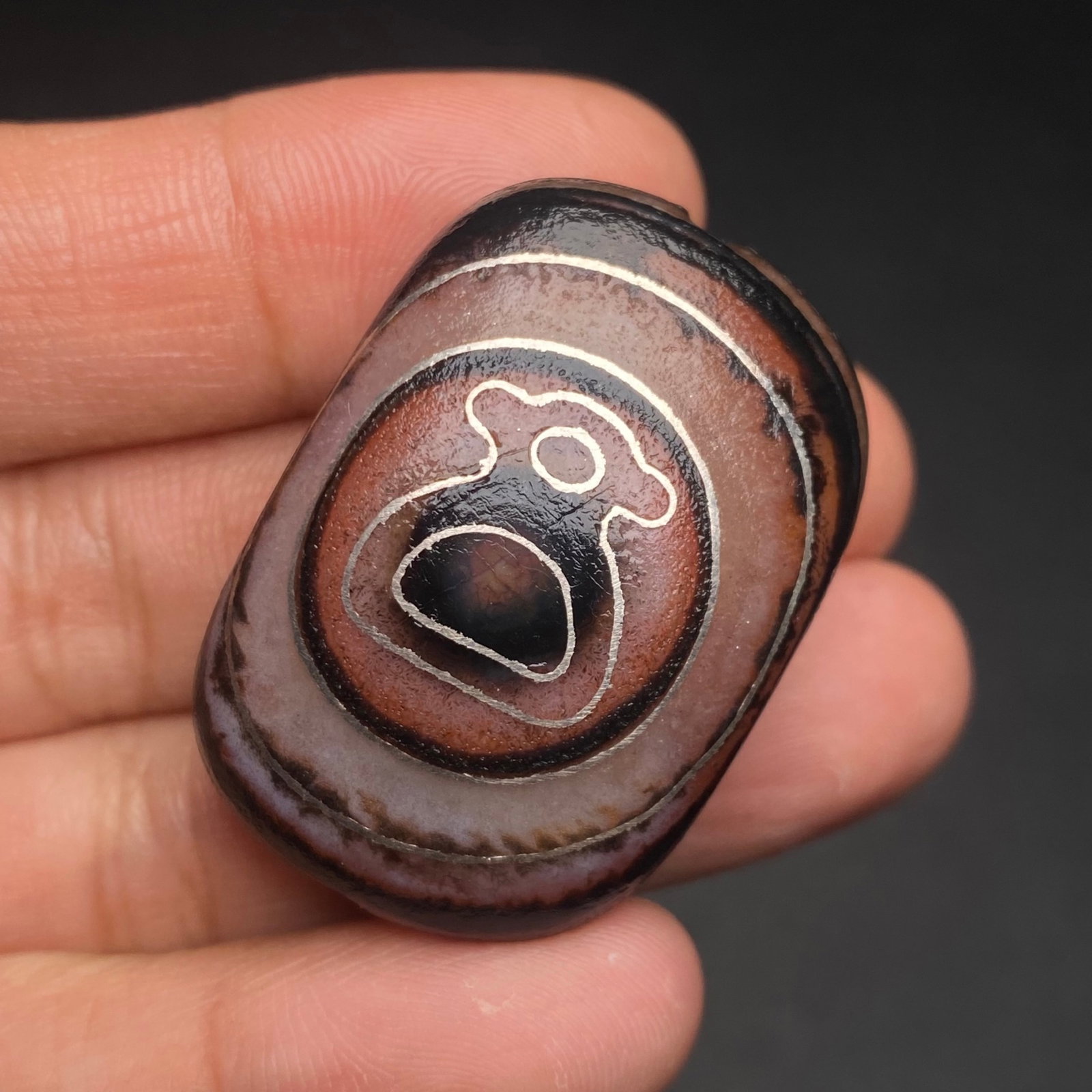 An Exquisite Dzi Bead Pendant,Inlaid Silver Wire - 4