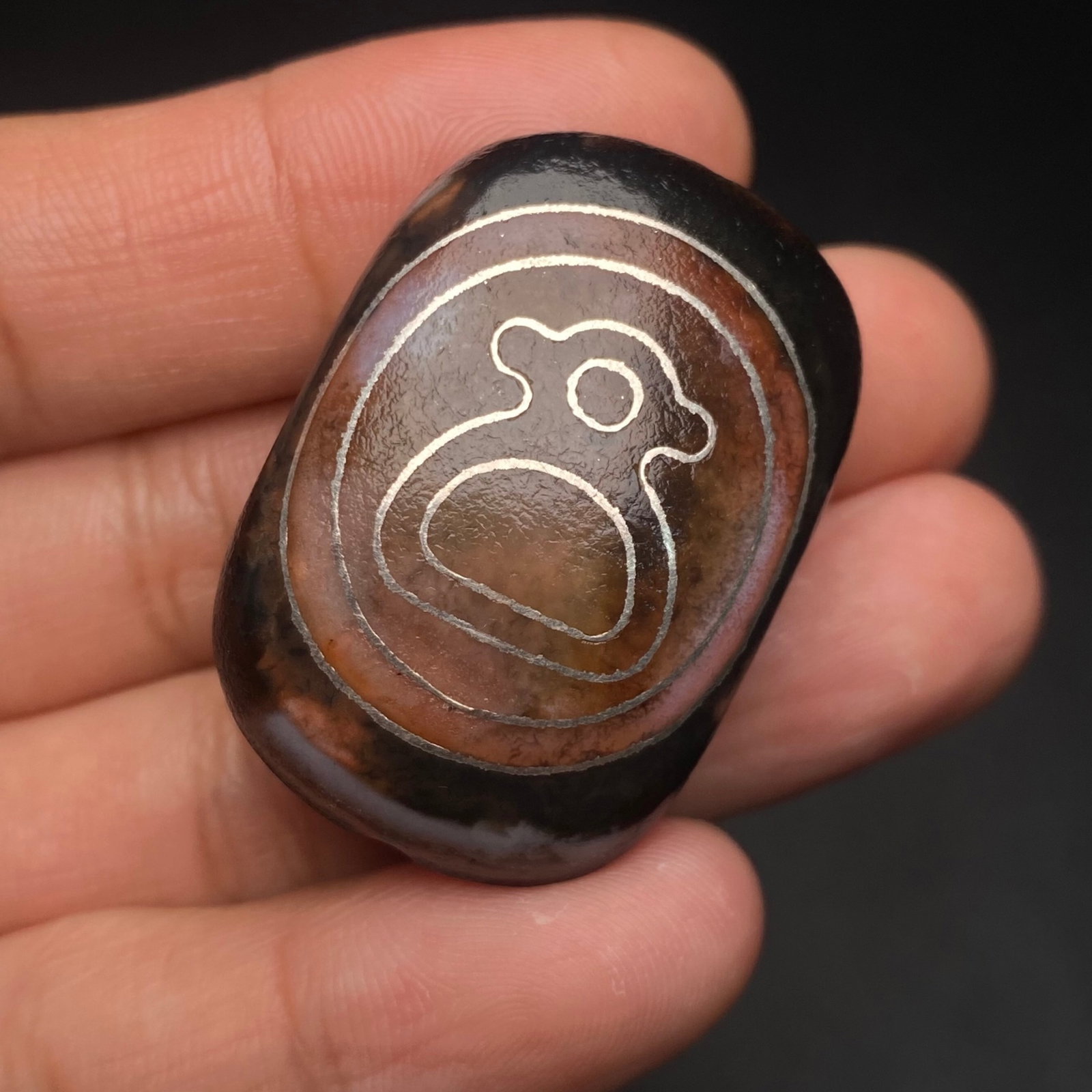 An Exquisite Dzi Bead Pendant,Inlaid Silver Wire - 5