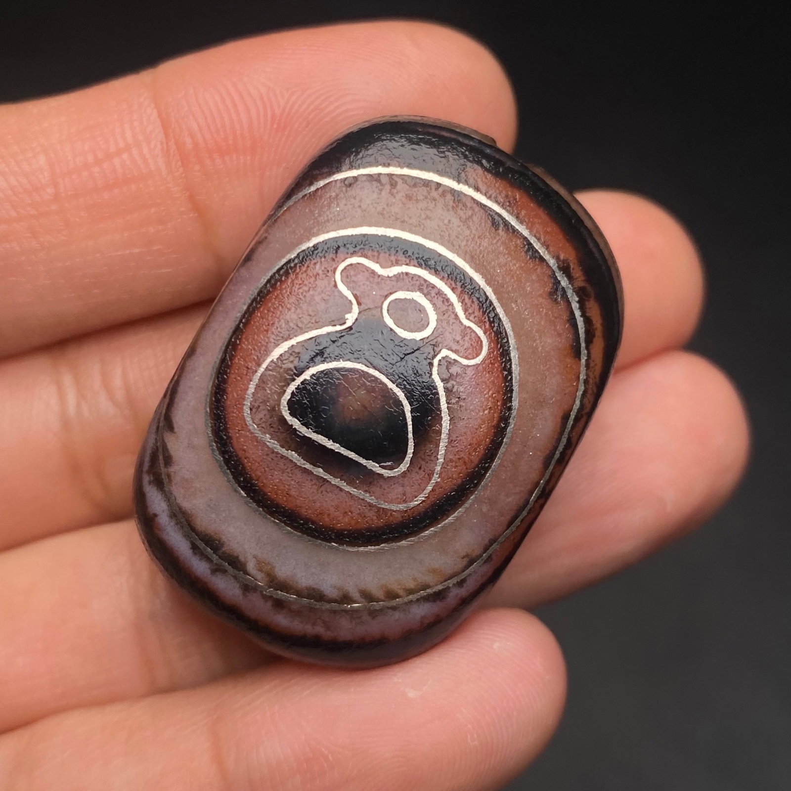 An Exquisite Dzi Bead Pendant,Inlaid Silver Wire - 6