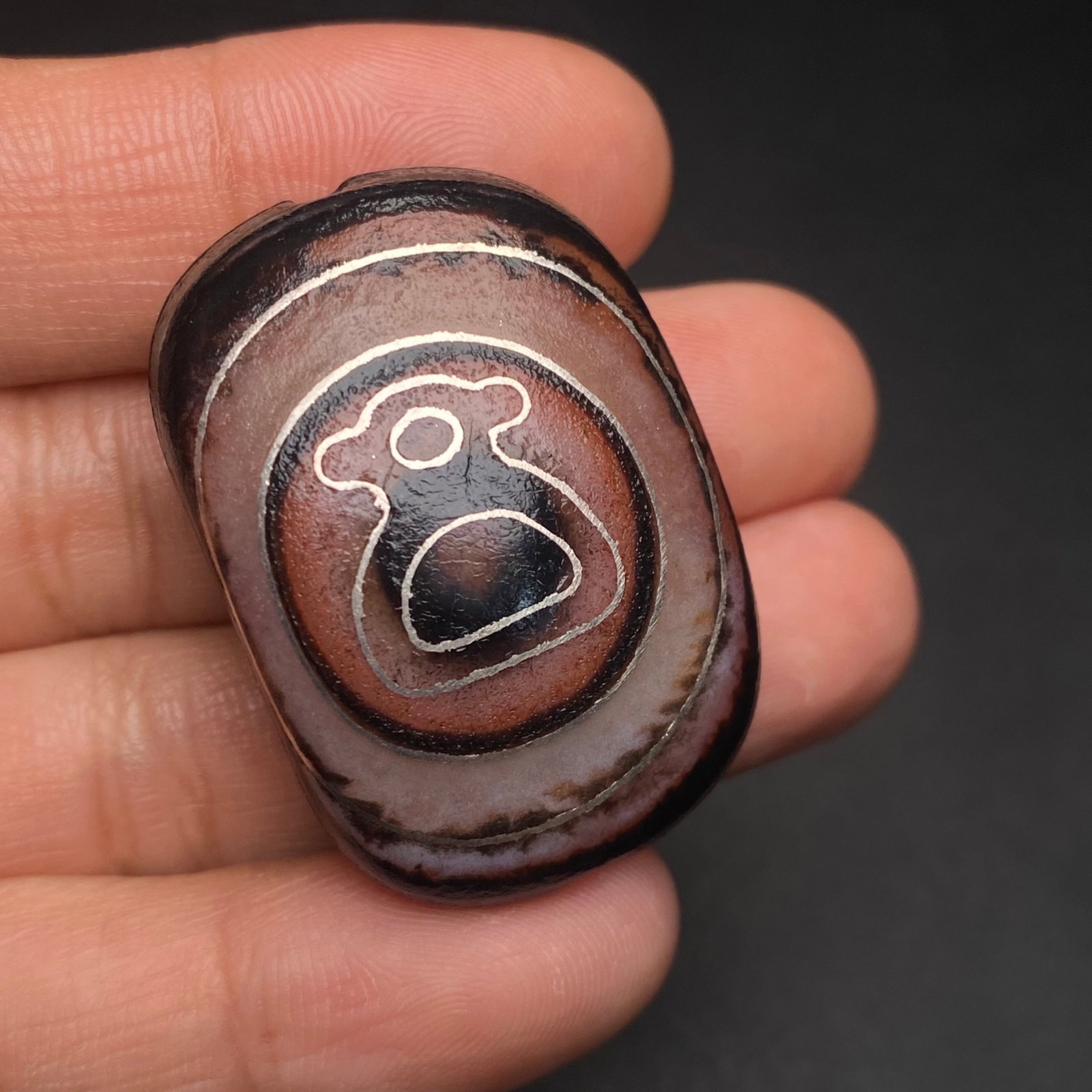 An Exquisite Dzi Bead Pendant,Inlaid Silver Wire - 7
