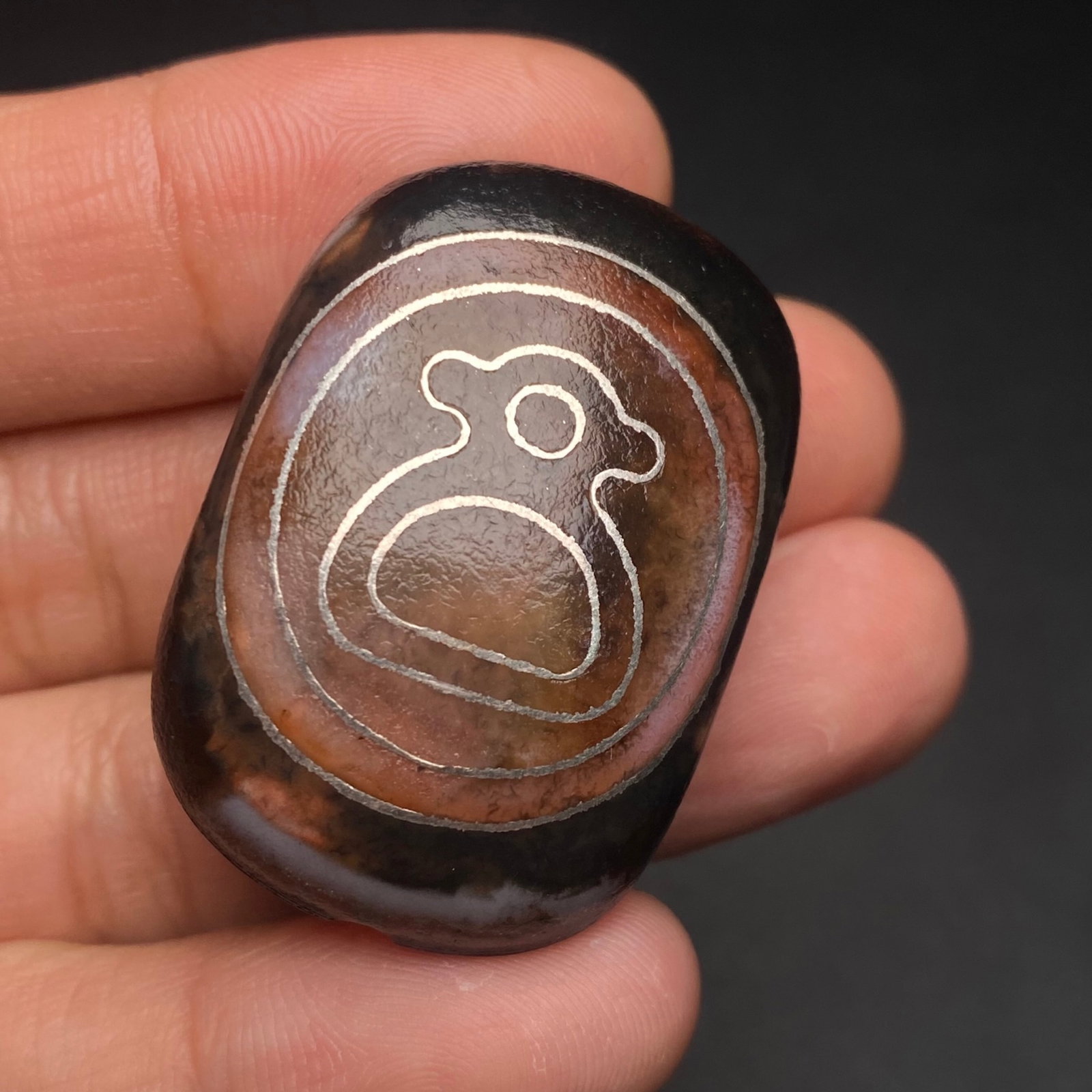 An Exquisite Dzi Bead Pendant,Inlaid Silver Wire - 8