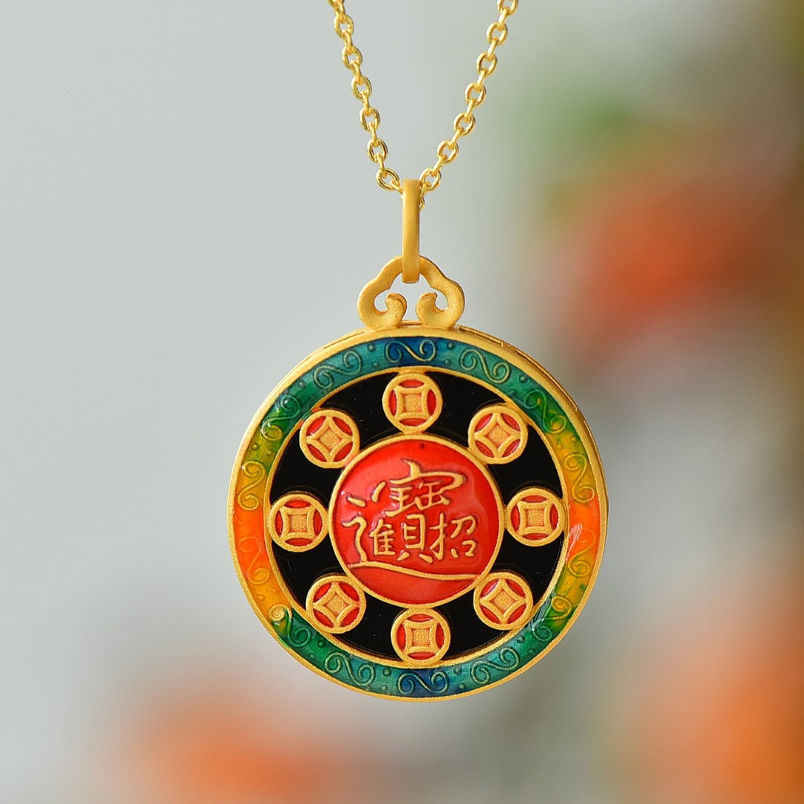 An Exquisite Sterling Silver-Gold Plated Inlaid Black Jade Pendant - 2